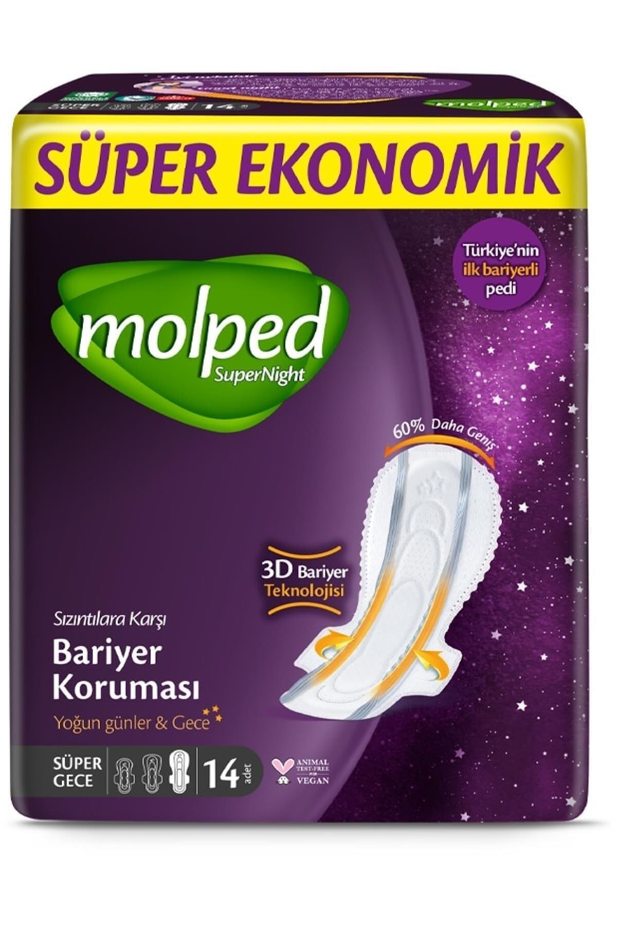 MOLPED SUPERNİGHT SÜPER UZUN 14LÜ HİJYENİK PED-