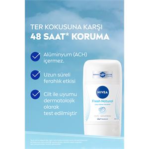 NIVEA Kadın Stick Deodorant Fresh Natural 50ml, Ter Kokusuna Karşı 48 Saat Koruma, Uzun Süren Ferahlık-