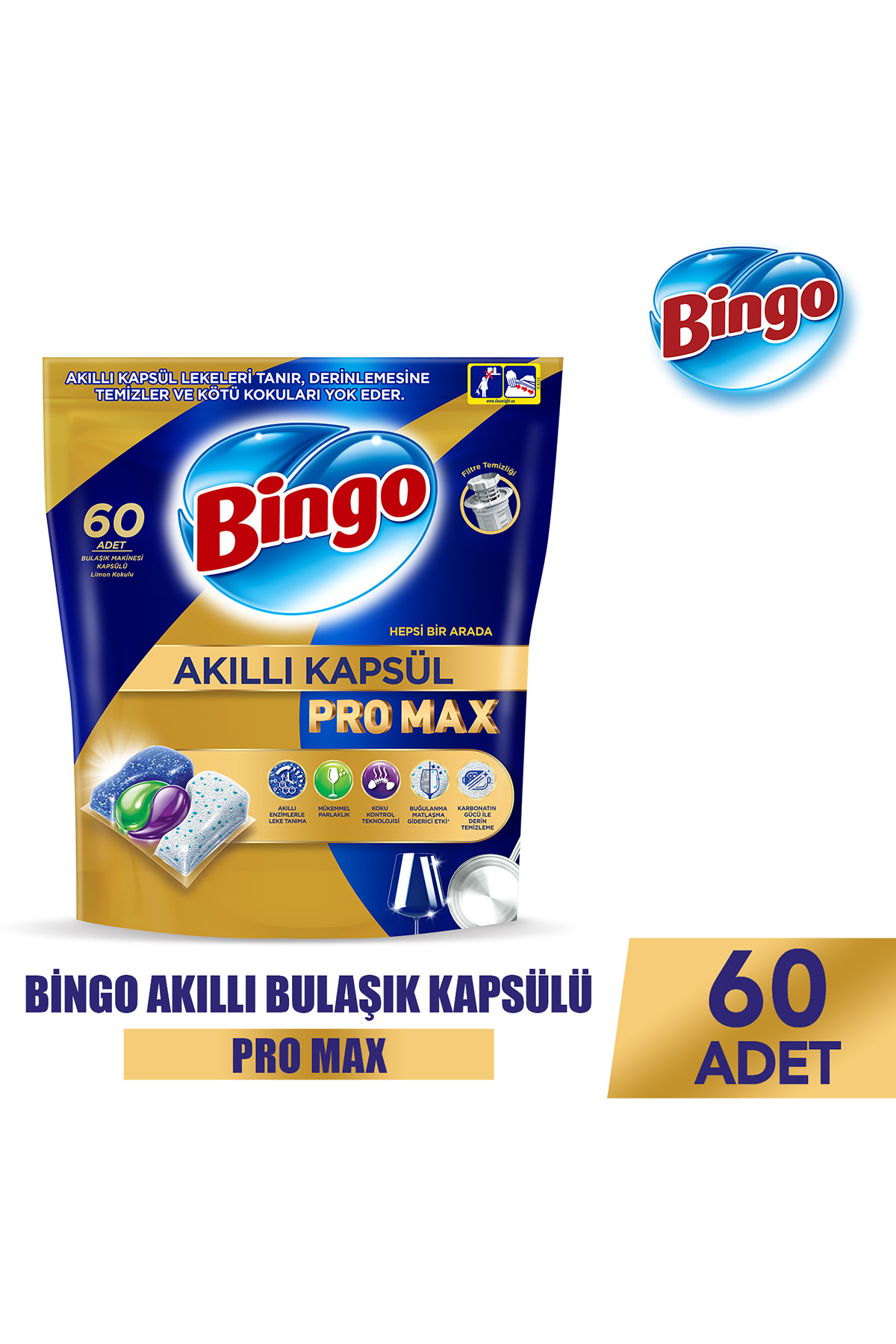 Bingo Akıllı Kapsül Pro Max Bulaşık Makinesi Deterjanı Tableti 60lı-