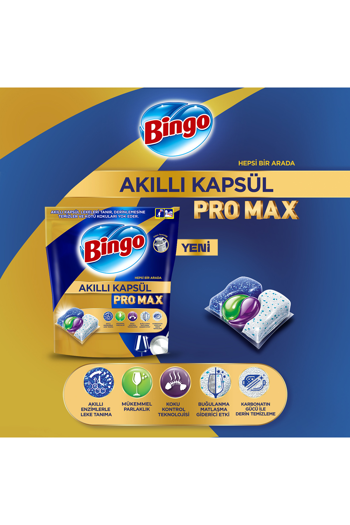 Bingo Akıllı Kapsül Pro Max Bulaşık Makinesi Deterjanı Tableti 60lı-