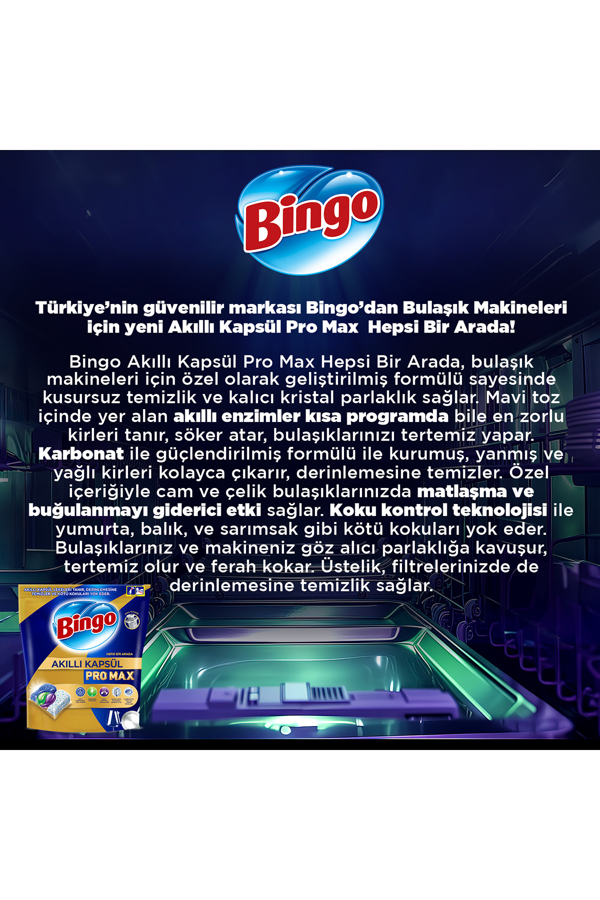Bingo Akıllı Kapsül Pro Max Bulaşık Makinesi Deterjanı Tableti 60lı-