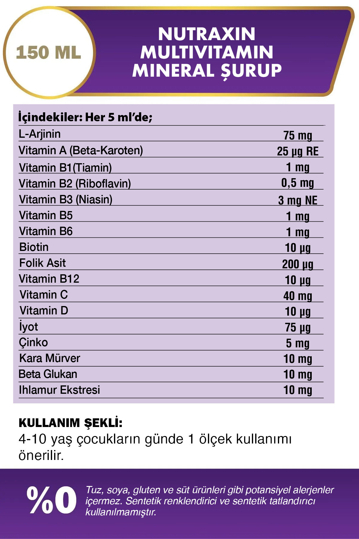 Nutraxin Kids Multivitamin Mineral Şurup 150 ml-