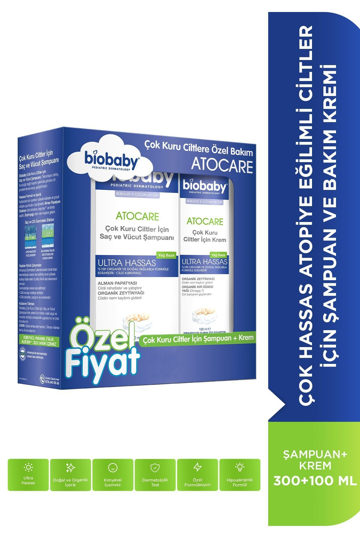 Biobaby Kuru Ve Atopik Ciltler Için Şampuan 300 Ml + Krem 100 ml Çok Kuru Ciltler Avantajlı Paket-