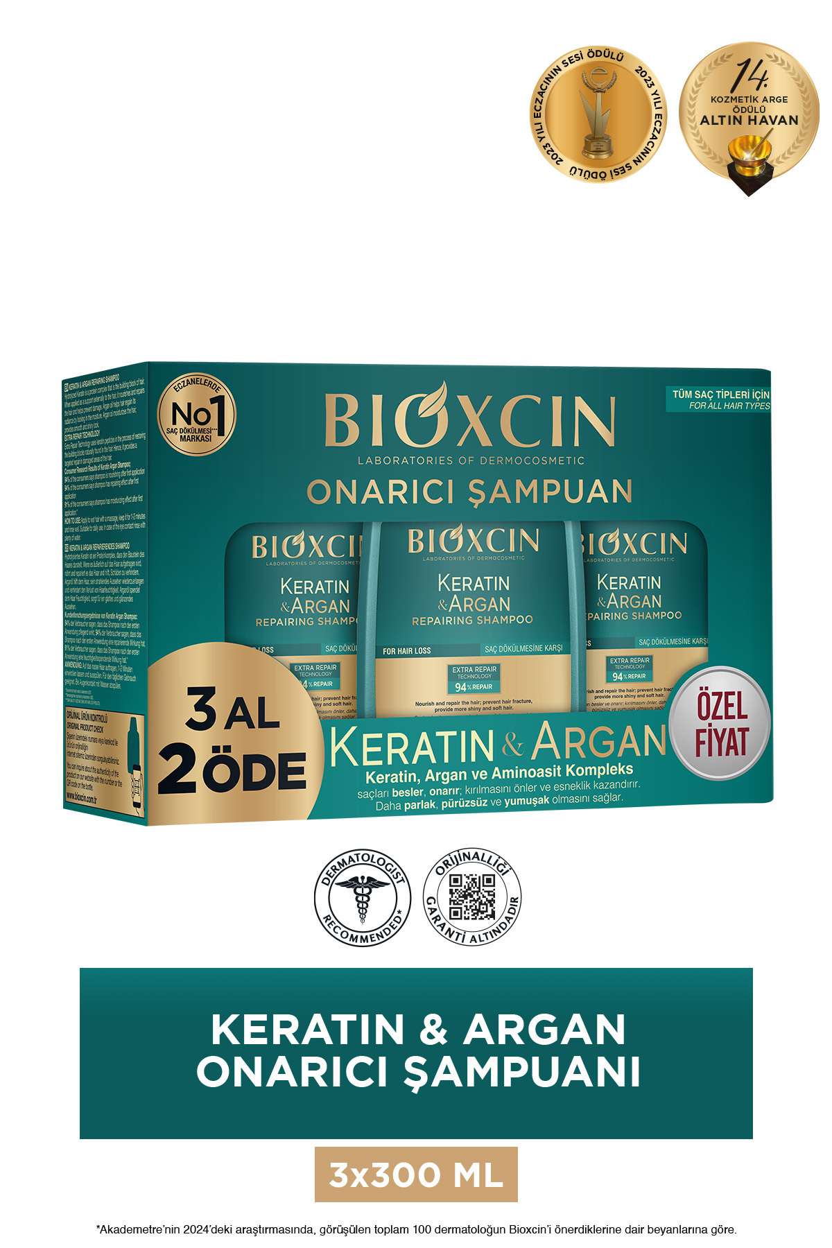 Bioxcin Keratin & Argan Onarıcı Bakım Şampuan 300 ml 3 Al 2 Öde - Yıpranmış Ve Hassas Saçlar-