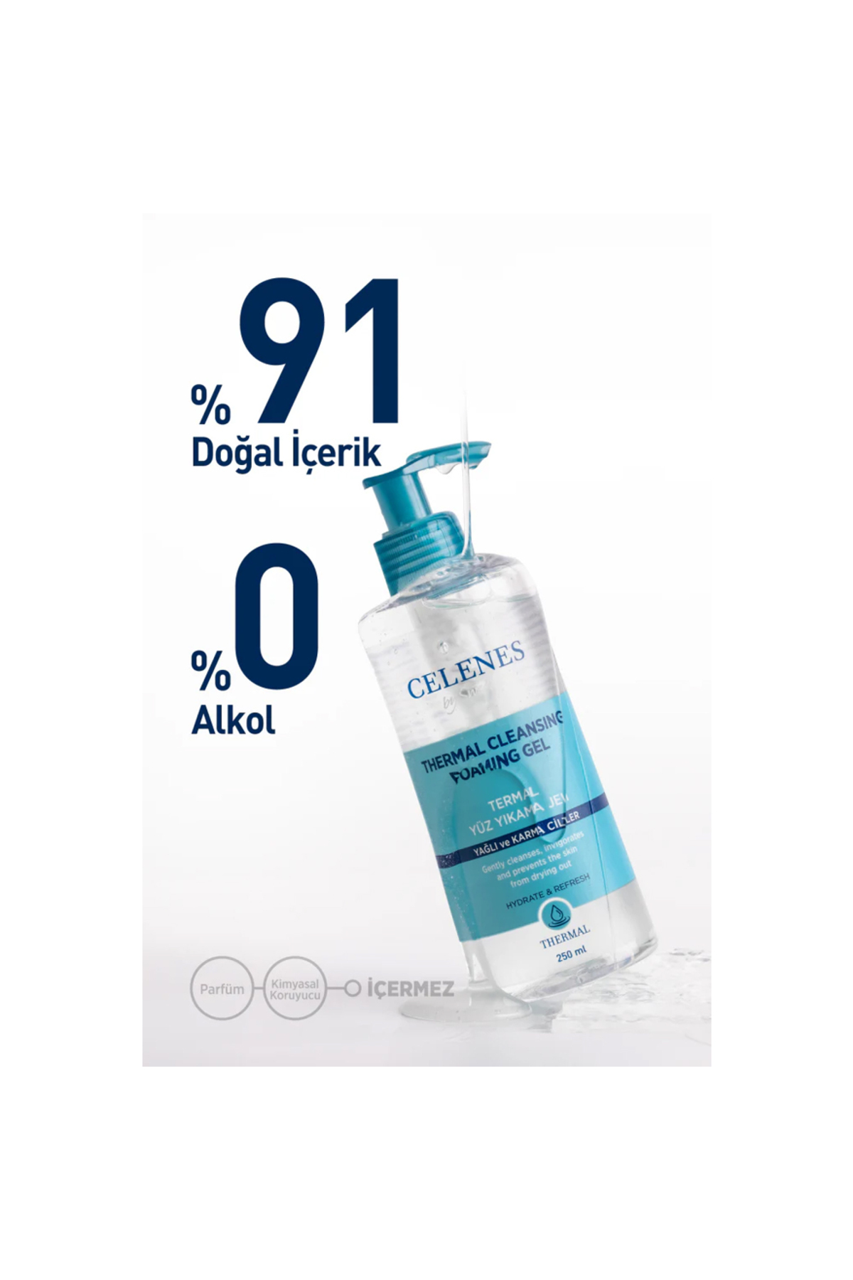 CELENES BY SWEDEN NEMLENDİRİCİ VE CANLANDIRICI THERMAL YÜZ TEMİZLEME JELİ YAĞLI VE KARMA CİLTLER 250 ML-