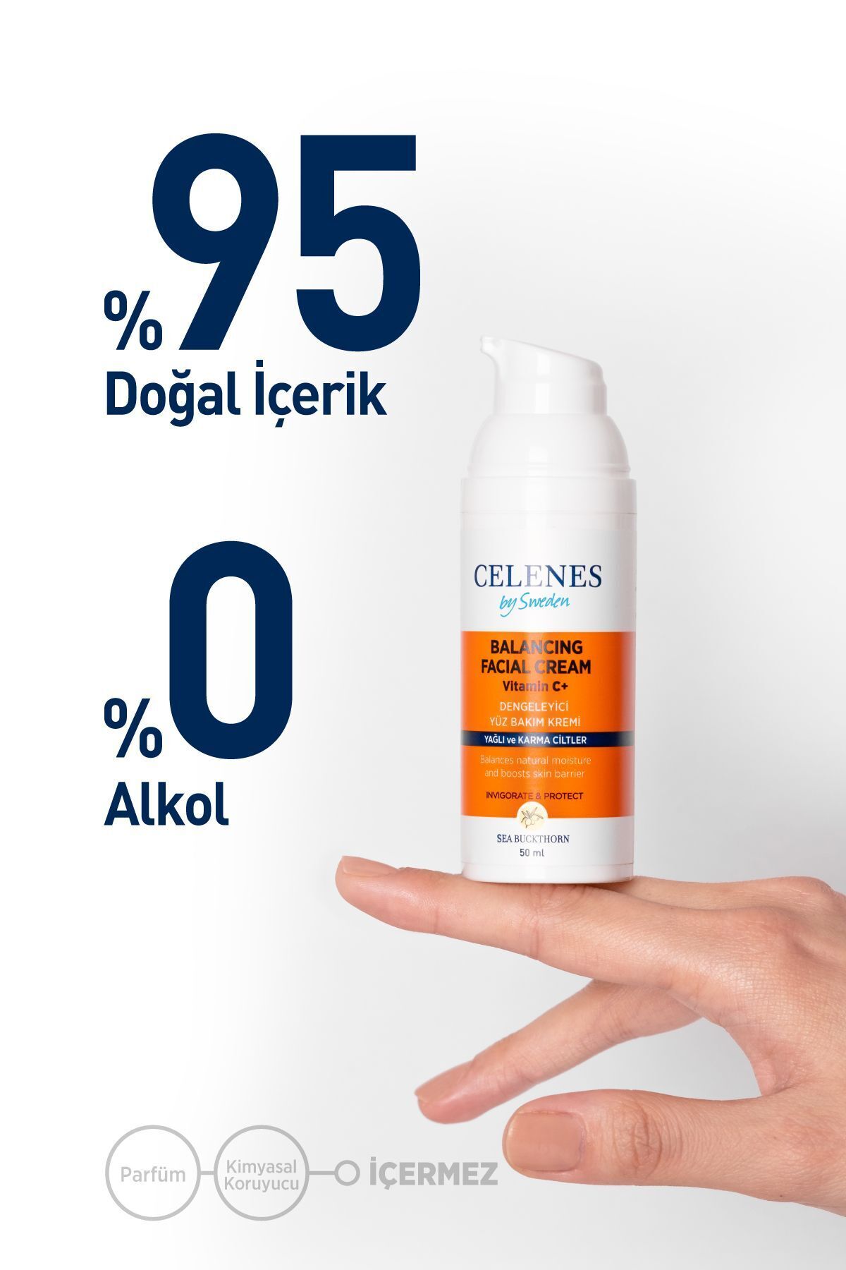 CELENES BY SWEDEN AYDINLATICI VE DENGELEYİCİ SEA BUCKTHORN YÜZ KREMİ YAĞLI VE KARMA CİLTLER 50 ML-