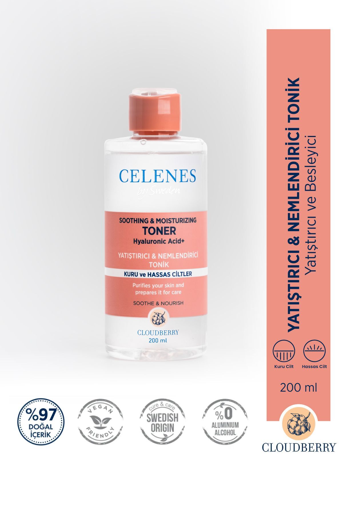 CELENES BY SWEDEN HYALÜRONİK ASİT IÇEREN YOĞUN NEMLENDİRİCİ VE YATIŞTIRICI CLOUDBERRY TONİK 200 ML-