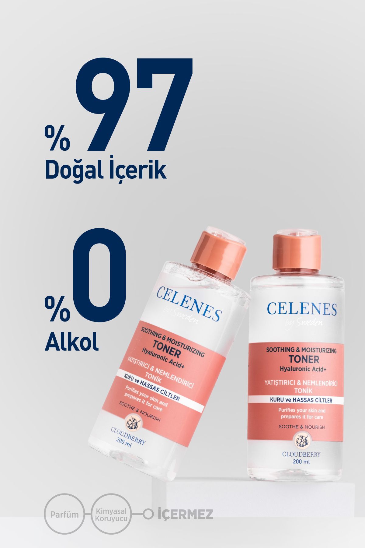 CELENES BY SWEDEN HYALÜRONİK ASİT IÇEREN YOĞUN NEMLENDİRİCİ VE YATIŞTIRICI CLOUDBERRY TONİK 200 ML-