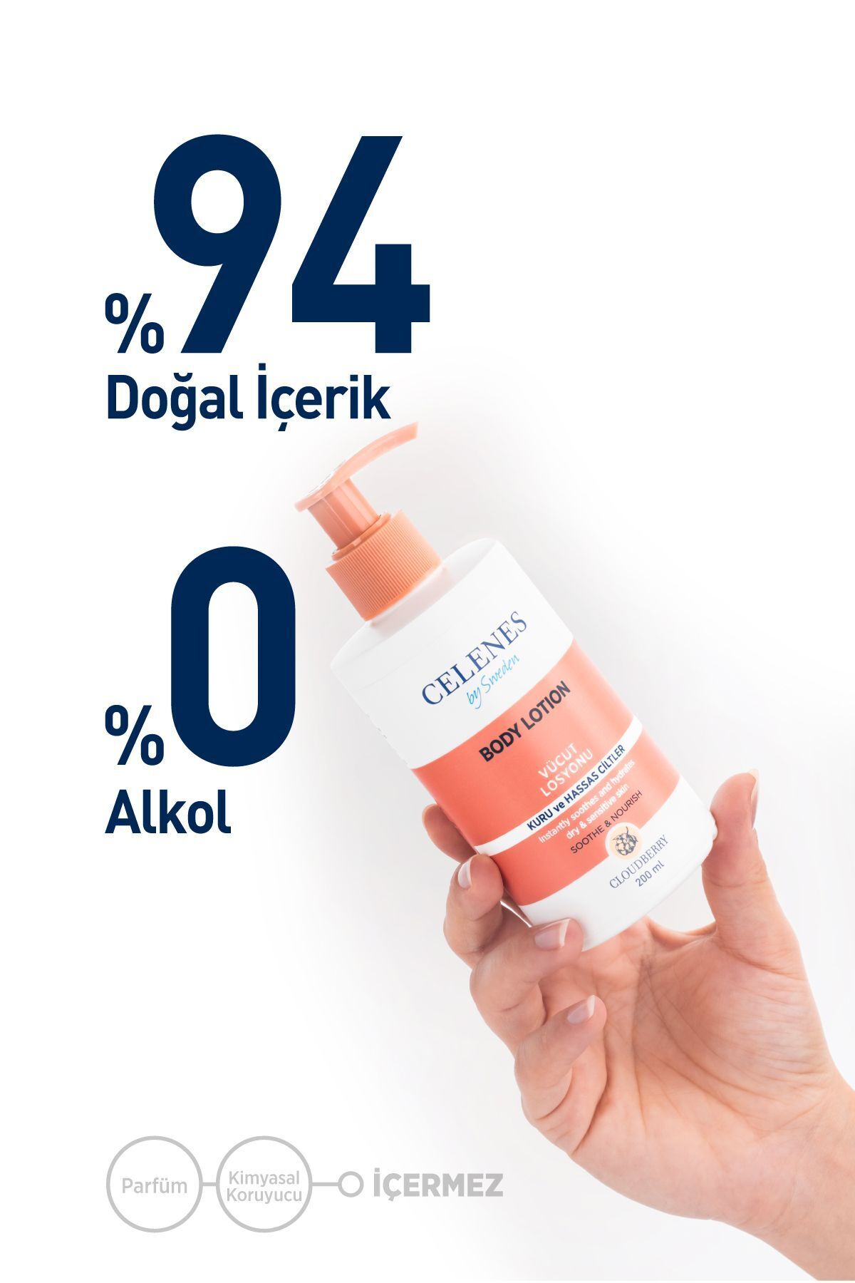 CELENES BY SWEDEN YOĞUN NEMLENDİRİCİ VE YATIŞTIRICI CLOUDBERRY VÜCUT LOSYONU KURU VE HASSAS CİLTLER PARFÜMSÜZ 200 ML-