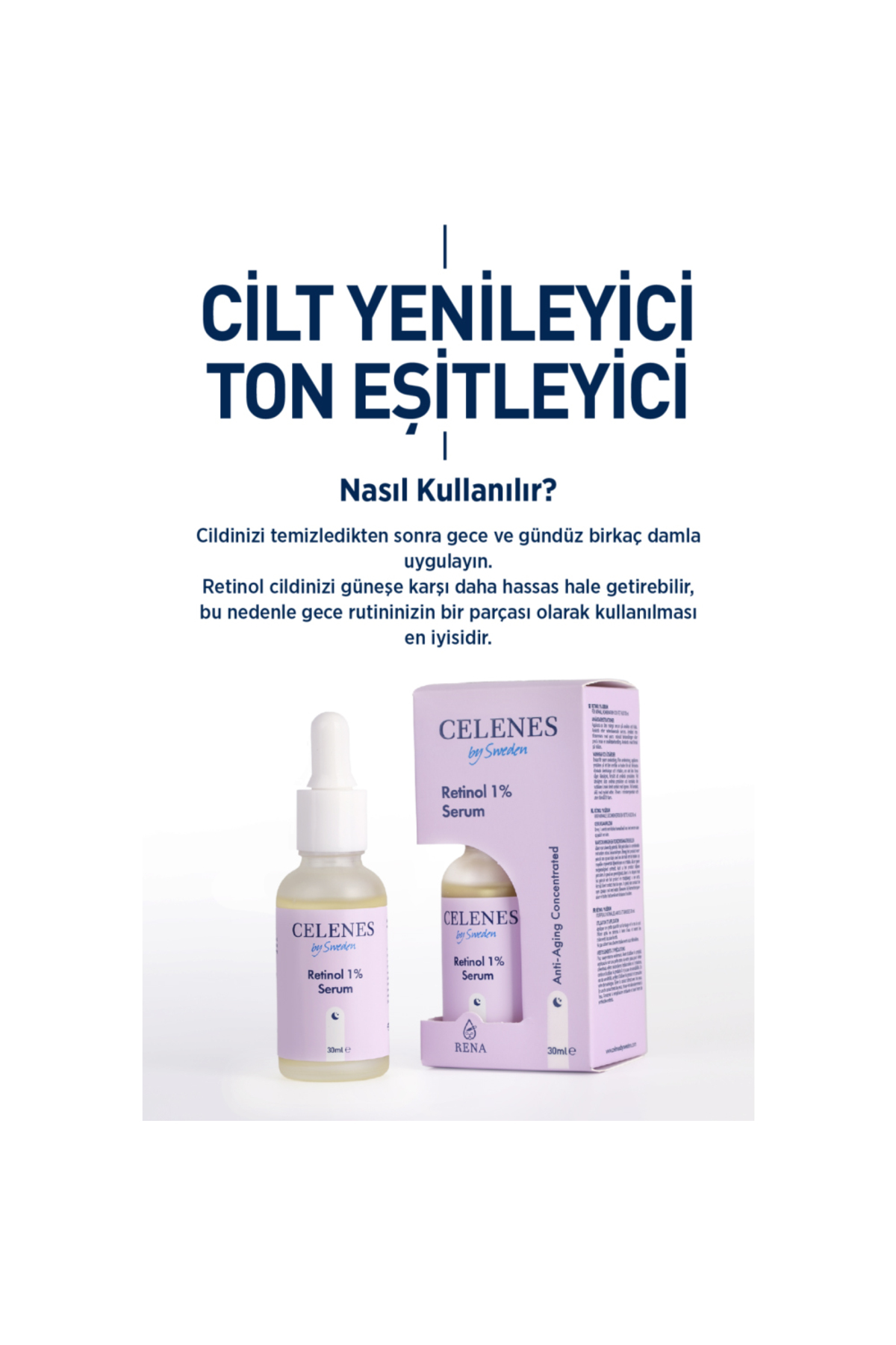 CELENES BY SWEDEN KIRIŞIKLIK KARŞITI RENA RETİNOL CİLT YENİLEYİCİ BAKIM SERUMU 30 ML-