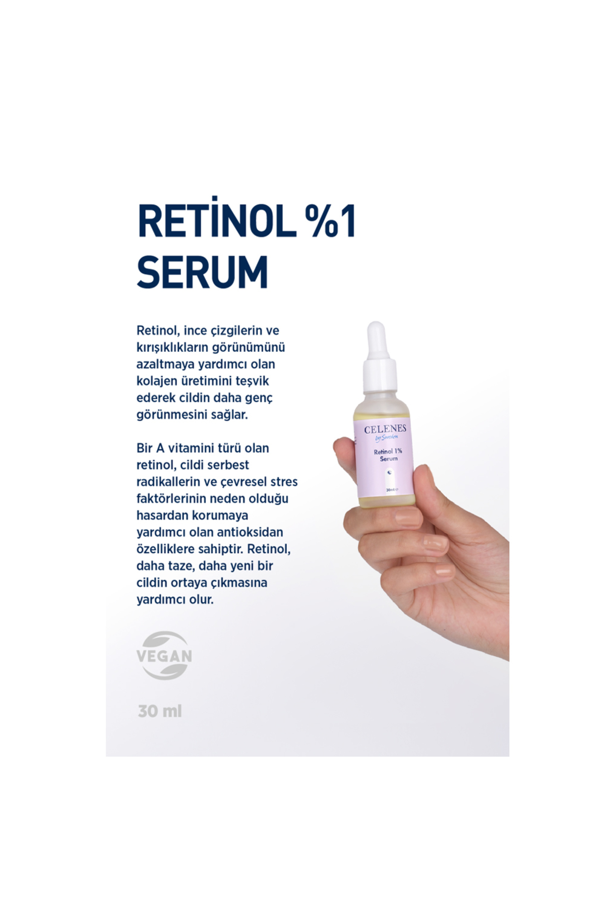 CELENES BY SWEDEN KIRIŞIKLIK KARŞITI RENA RETİNOL CİLT YENİLEYİCİ BAKIM SERUMU 30 ML-