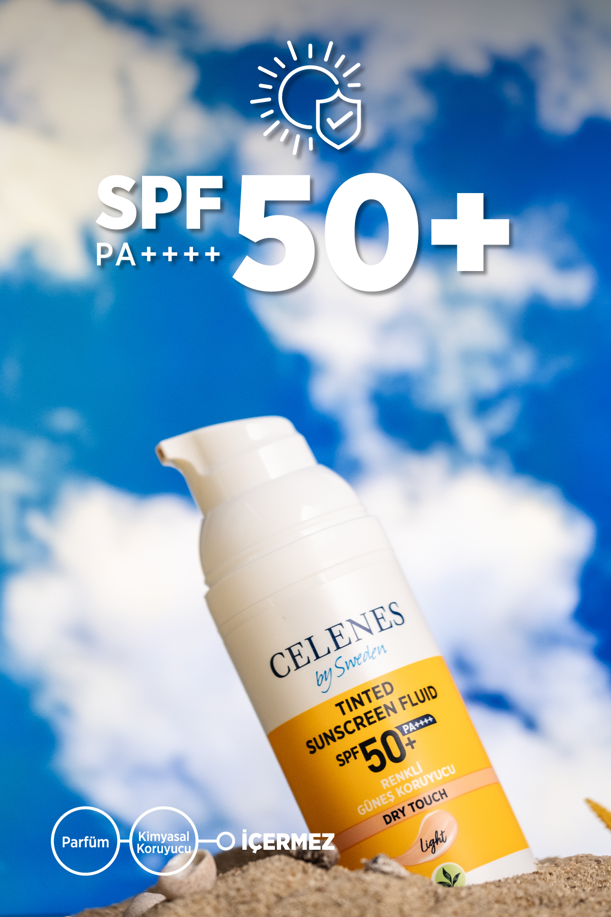 CELENES BY SWEDEN HERBAL DRY TOUCH SPF 50 MAT BİTİŞLİ RENKLİ GÜNEŞ KREMİ - YÜZ VE DEKOLTE BÖLGESİ 50 ML-