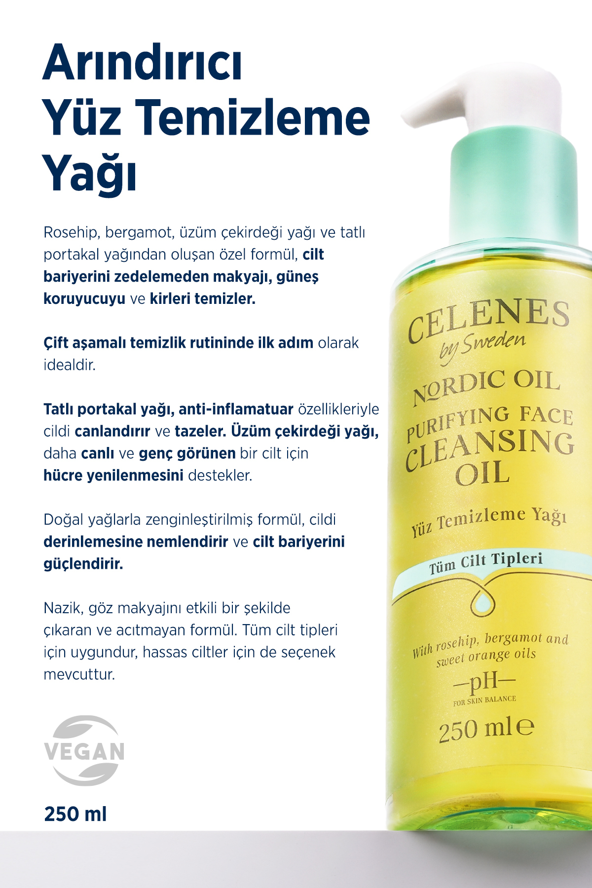 CELENES BY SWEDEN NORDİC OİL ARINDIRICI YÜZ TEMİZLEME YAĞI TÜM CİLT TİPLERİ-