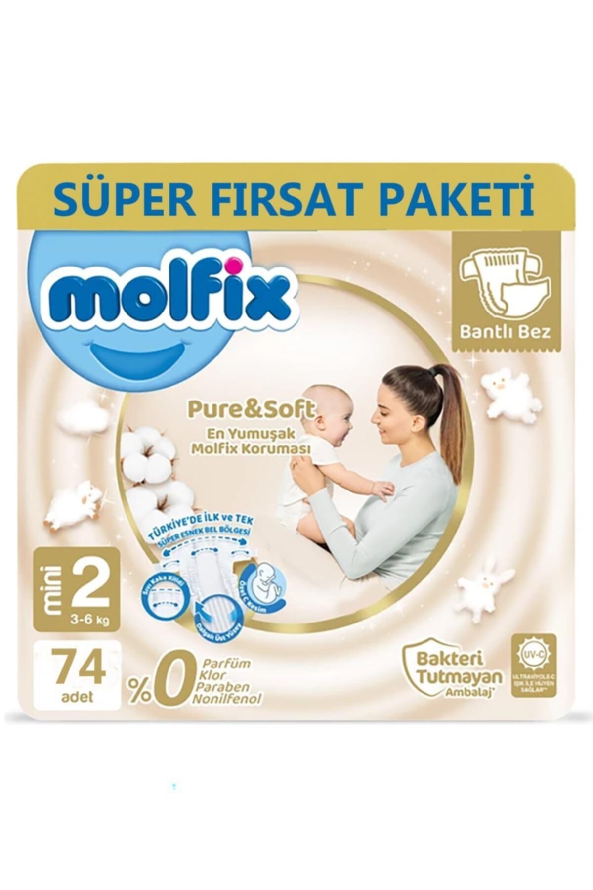 MOLFİX PURE&SOFT BEBEK BEZİ MİNİ 2 BEDEN 3-6 KG 74-