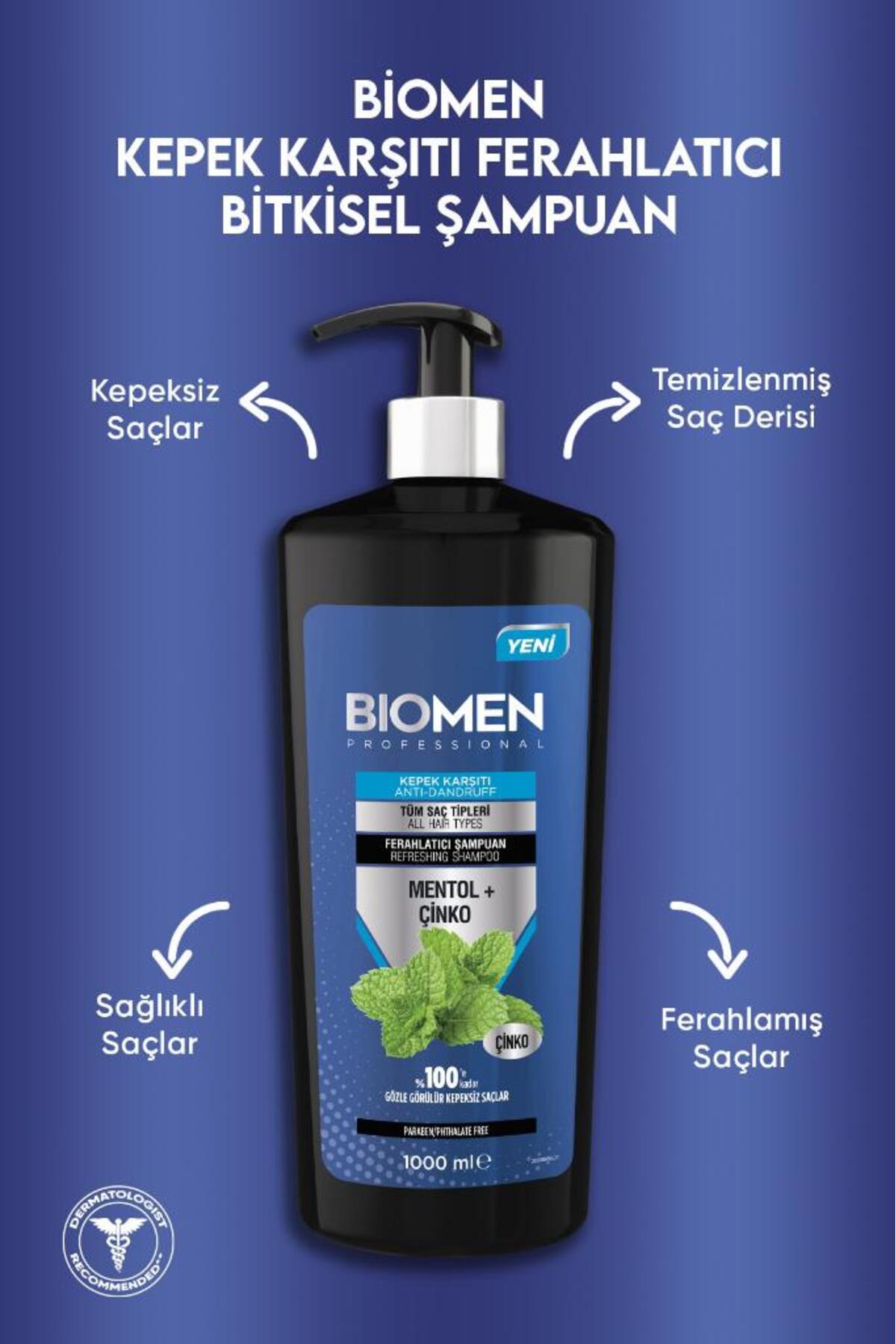 BİOMEN MENTOL&ÇİNKO KEPEK KARŞITI FERAHLATICI ŞAMPUAN 1000ML-