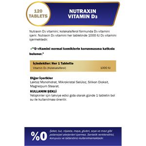 NUTRAXİN D3 VİTAMİNİ 120 TABLET- VİTAMİN VE MİNERA-