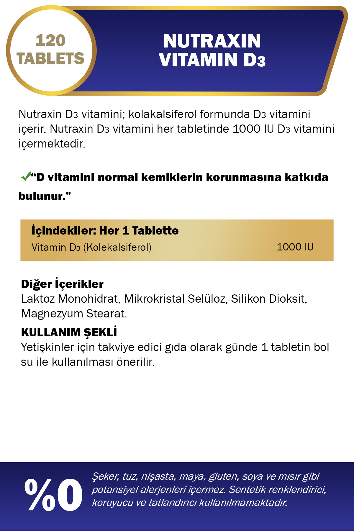 NUTRAXİN D3 VİTAMİNİ 120 TABLET- VİTAMİN VE MİNERA-
