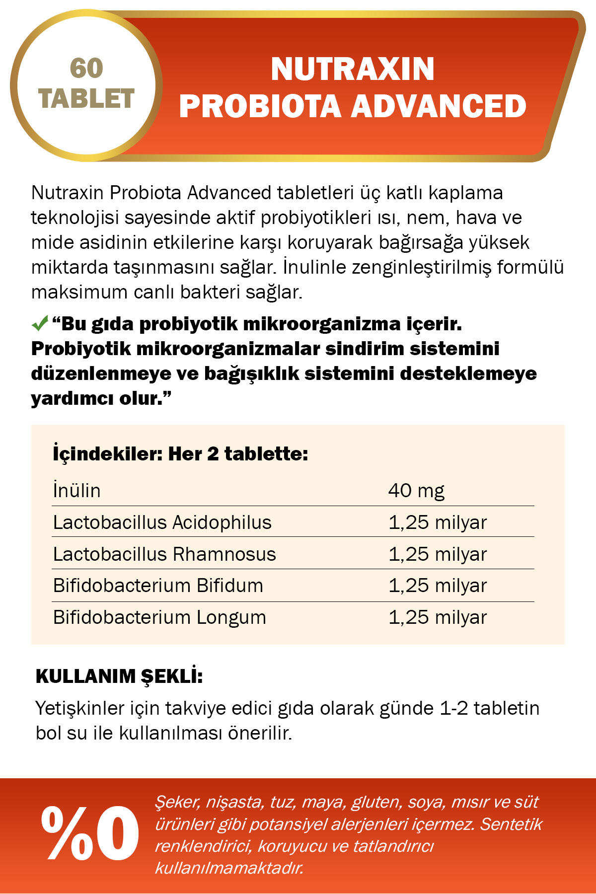 NUTRAXİN PROBİOTA ADVANCED 60 TABLET-