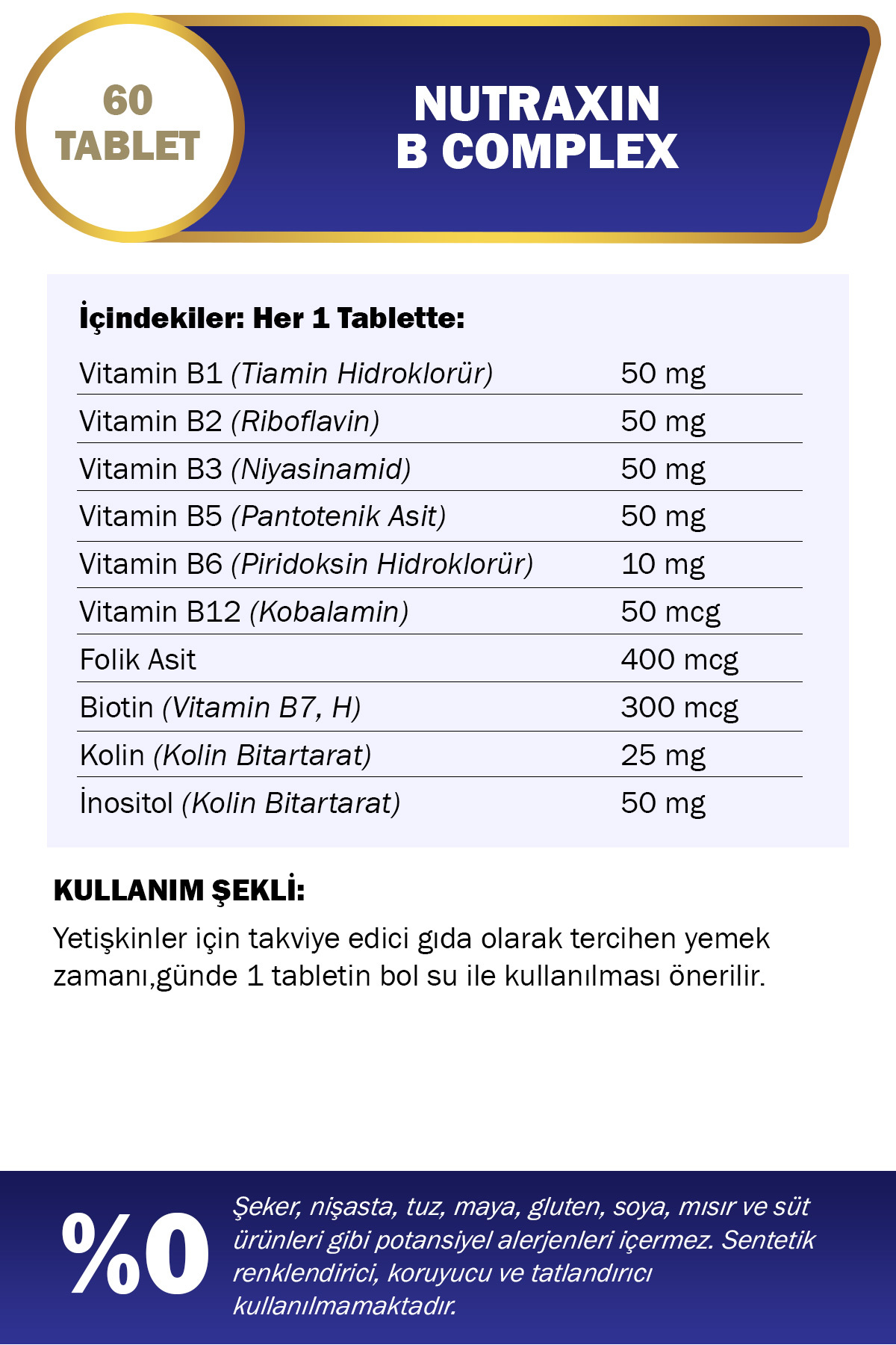 NUTRAXİN B COMPLEX VİTAMİN 60 TABLET-