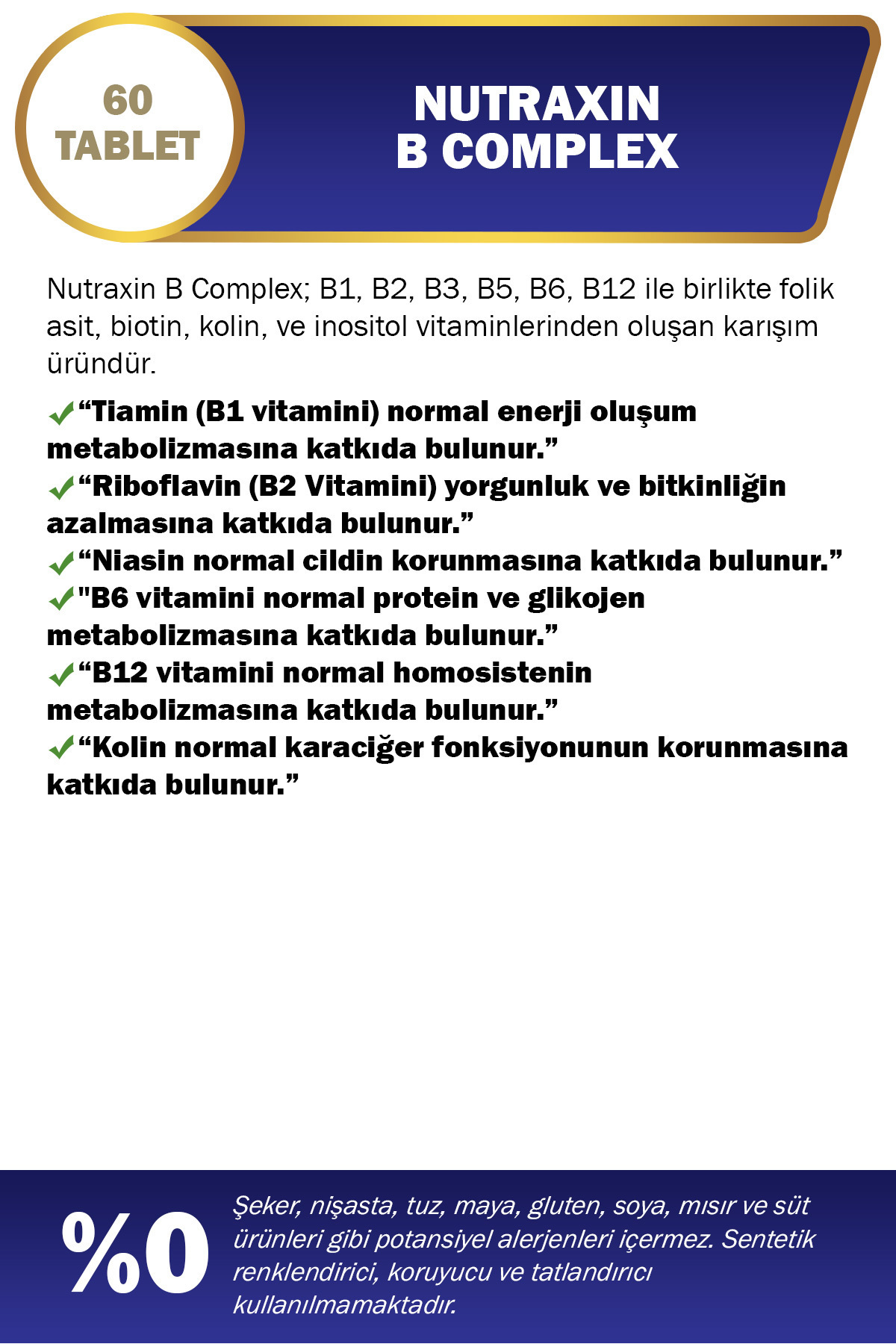 NUTRAXİN B COMPLEX VİTAMİN 60 TABLET-