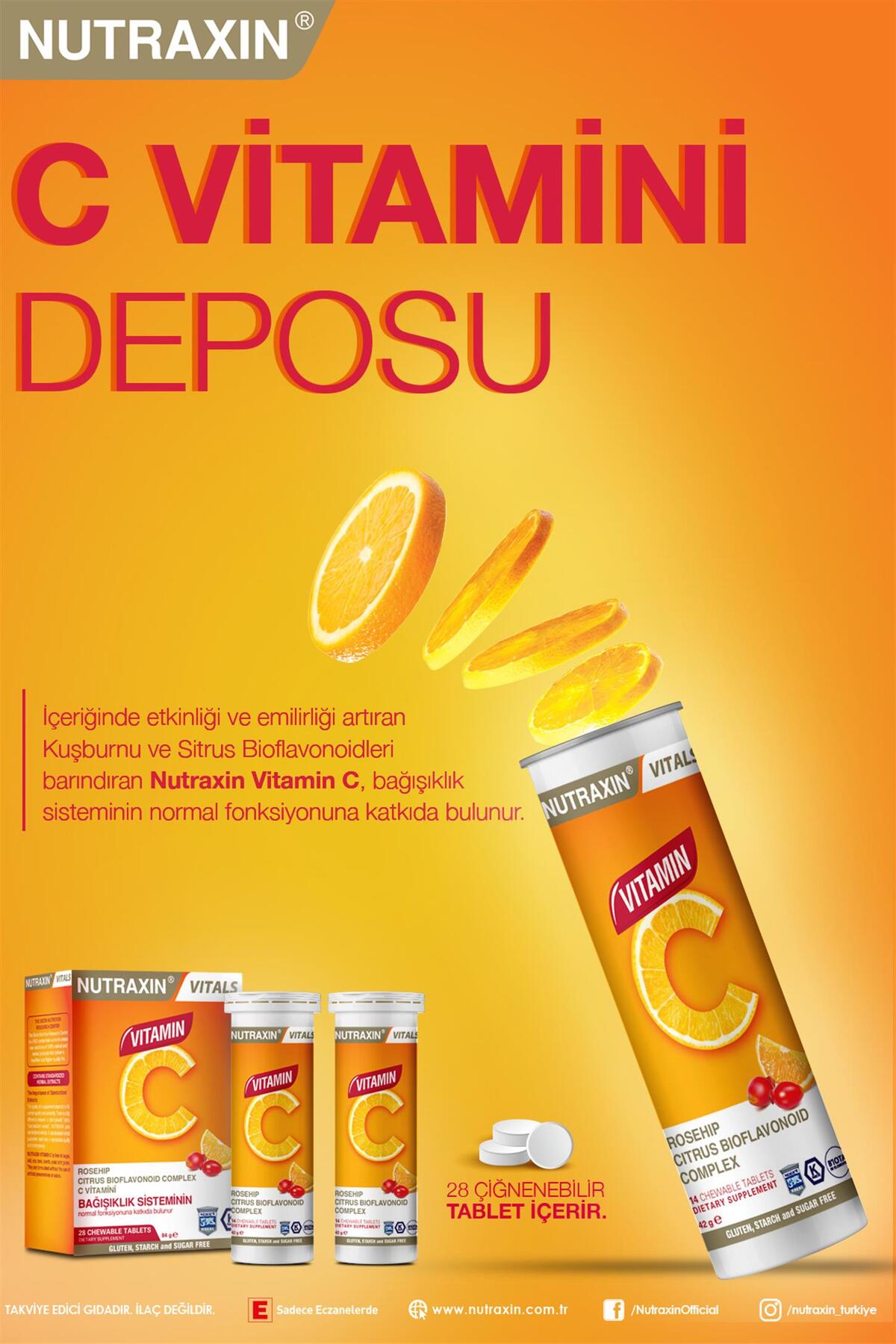 NUTRAXİN C VİTAMİNİ ÇİĞNEME TABLETİ - C VİTAMİNİ D-