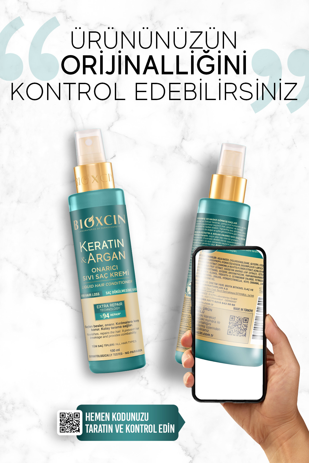 Bioxcin Keratin & Argan Onarıcı Sıvı Saç Bakım Kre-