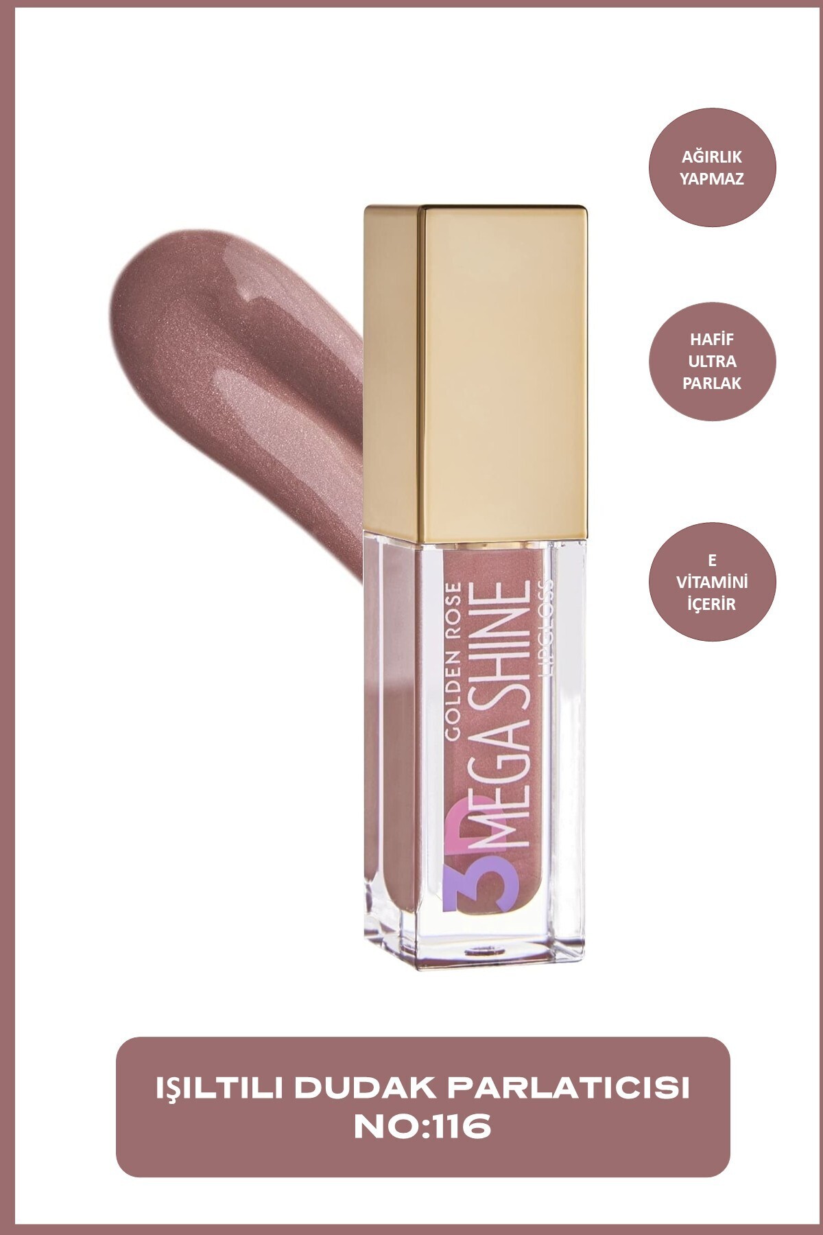 GOLDEN ROSE  3D MEGA SHINE LIPGLOSS NO 116 SHIMMER-