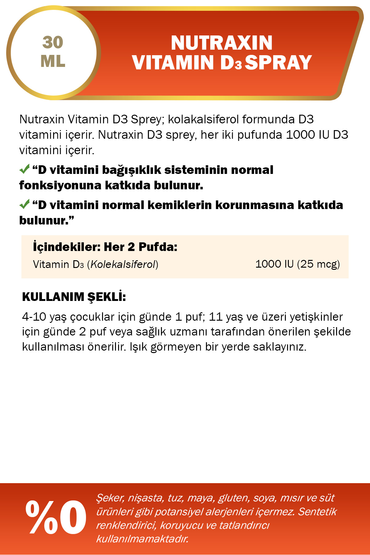 NUTRAXİN VİTAMİN D3 1.000 IU SPREY 30 ML - D3 VİTA-