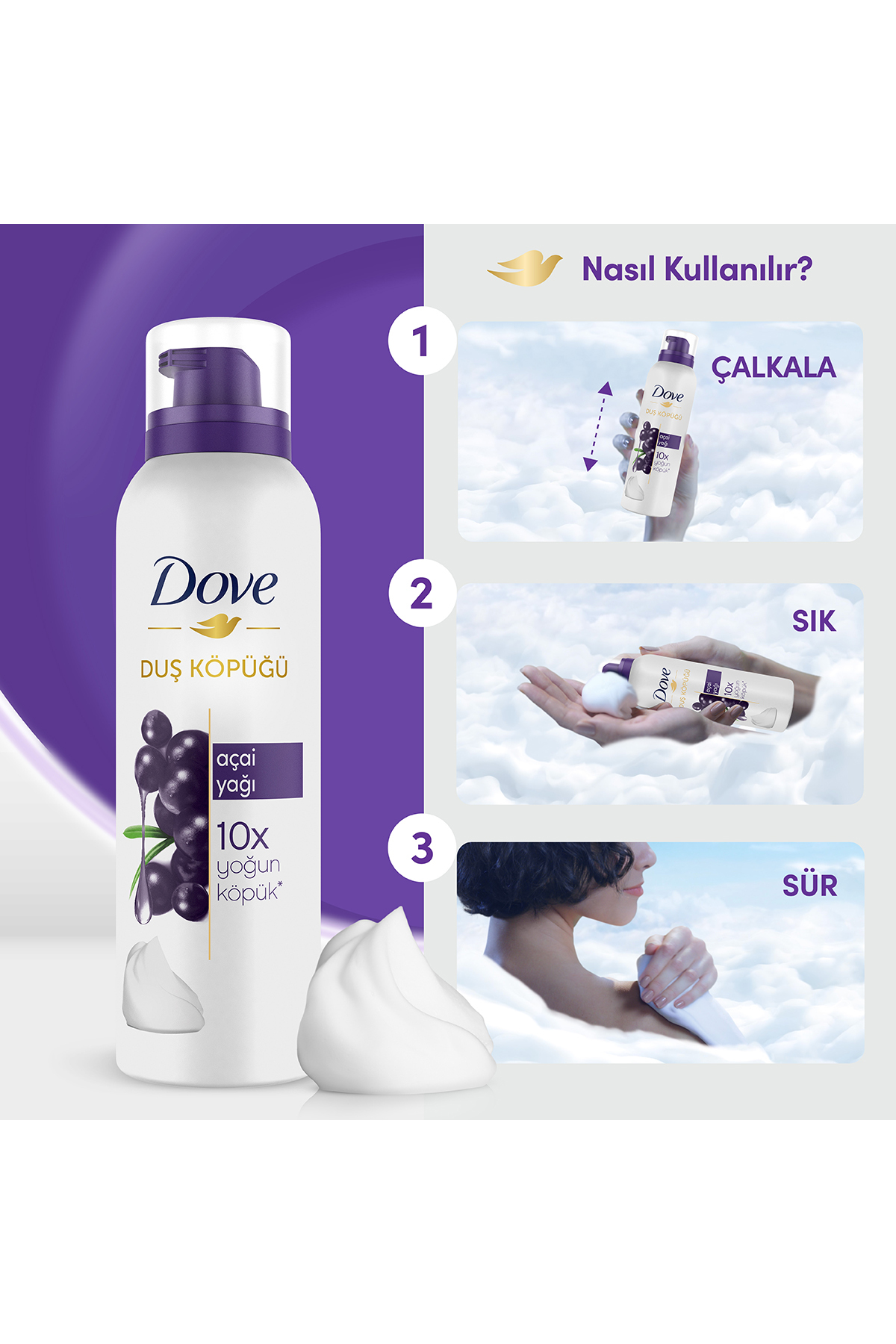 Dove Duş Köpüğü Açai Yağı Yoğun Köpük 200 ml X1-