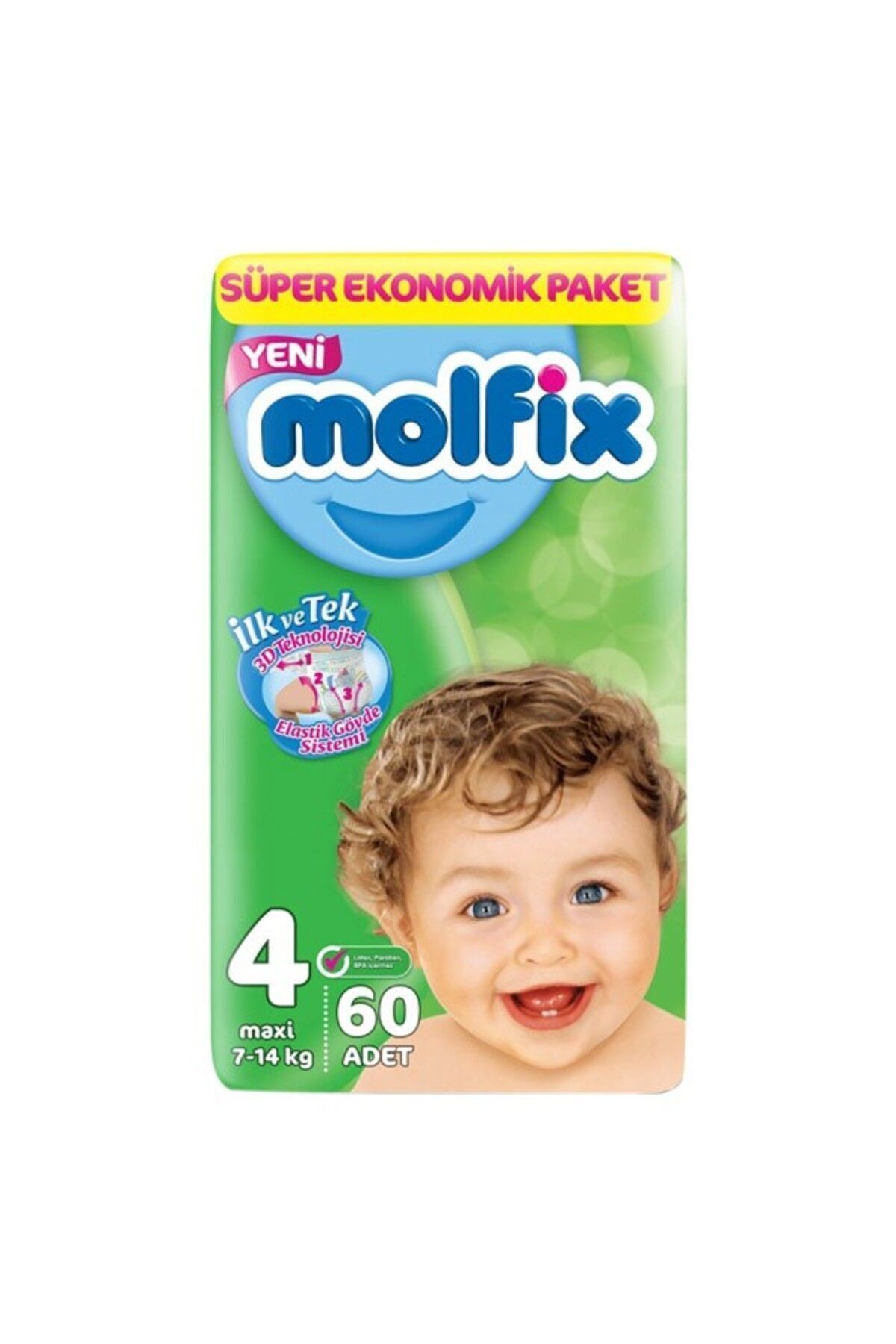 MOLFİX BEBEK BEZİ MAXİ 4 NUMARA 7-14 KG 60LI FIRSA-