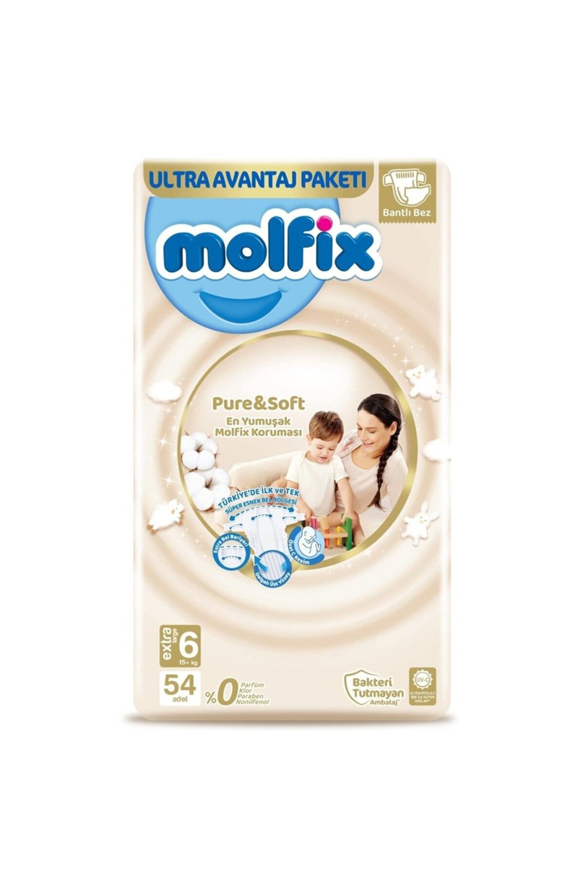 MOLFİX PURE & SOFT BEBEK BEZİ X-LARGE 6 NO 54 LÜ-