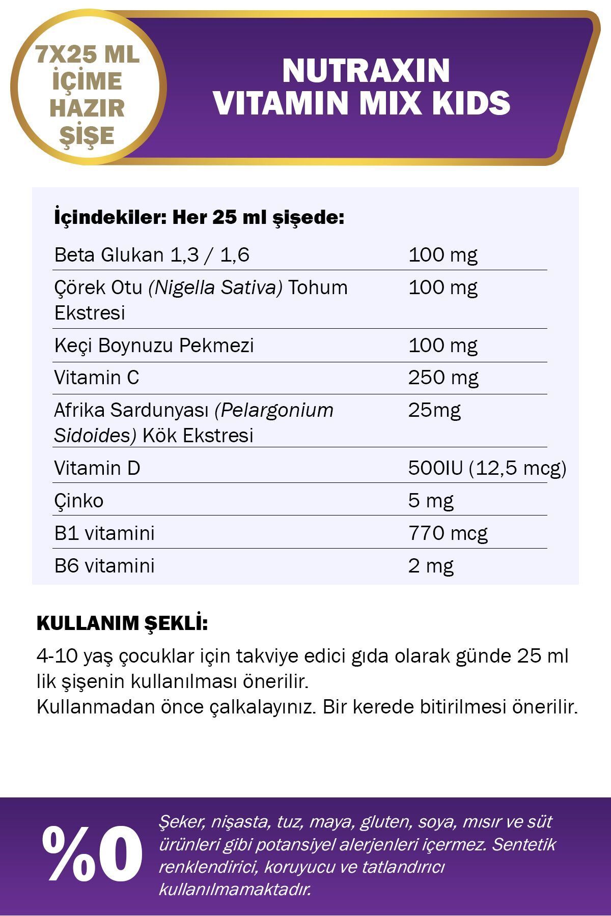 NUTRAXİN VİTAMİN MİX FOR KİDS 7X25 ML-