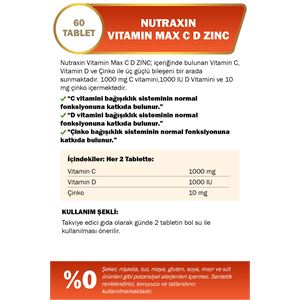NUTRAXİN VİTAMİN MAX C-D-ZİNC 60 TABLET-