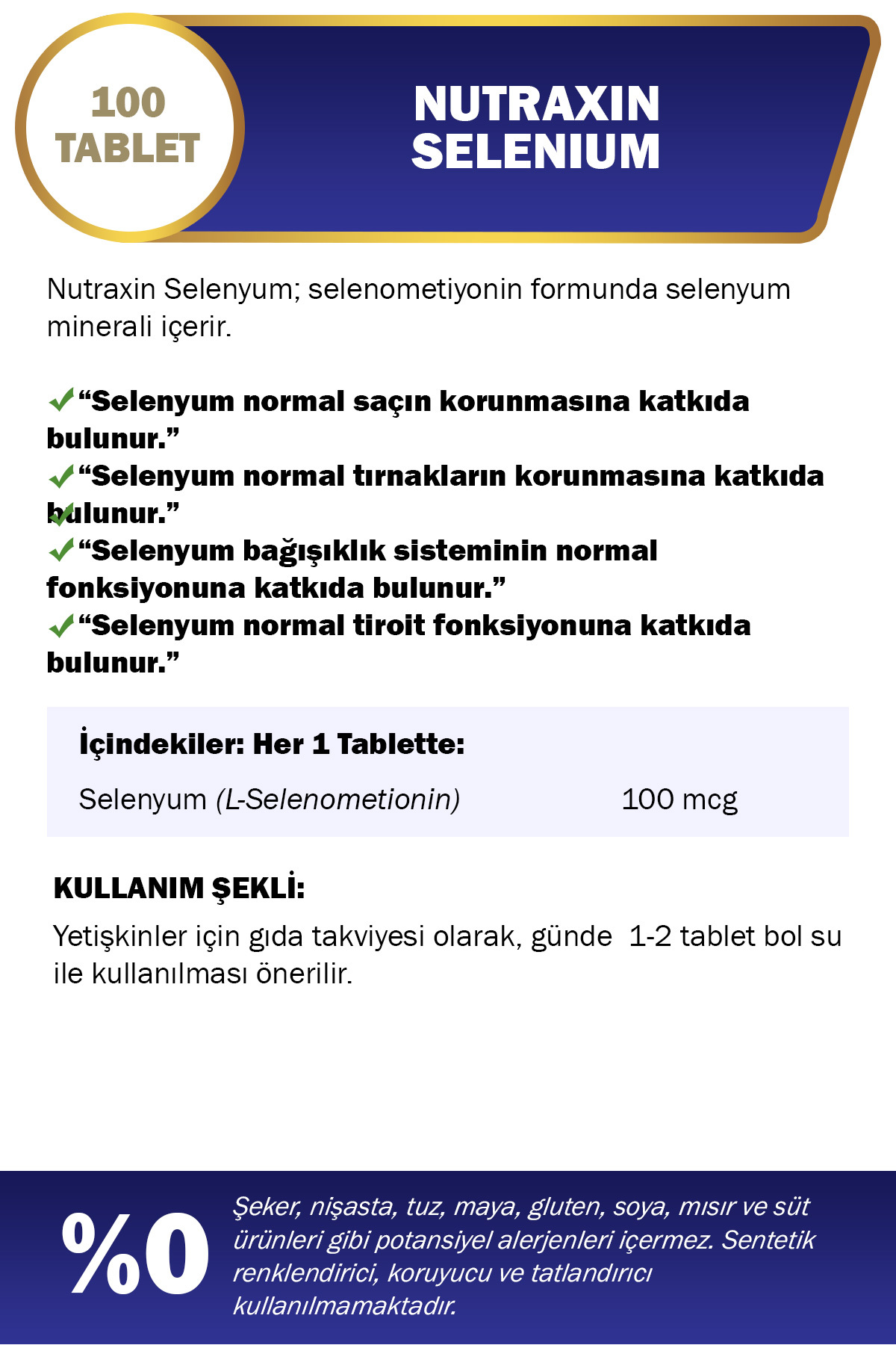 NUTRAXİN SELENİUM 100 MCG 100 TABLET-