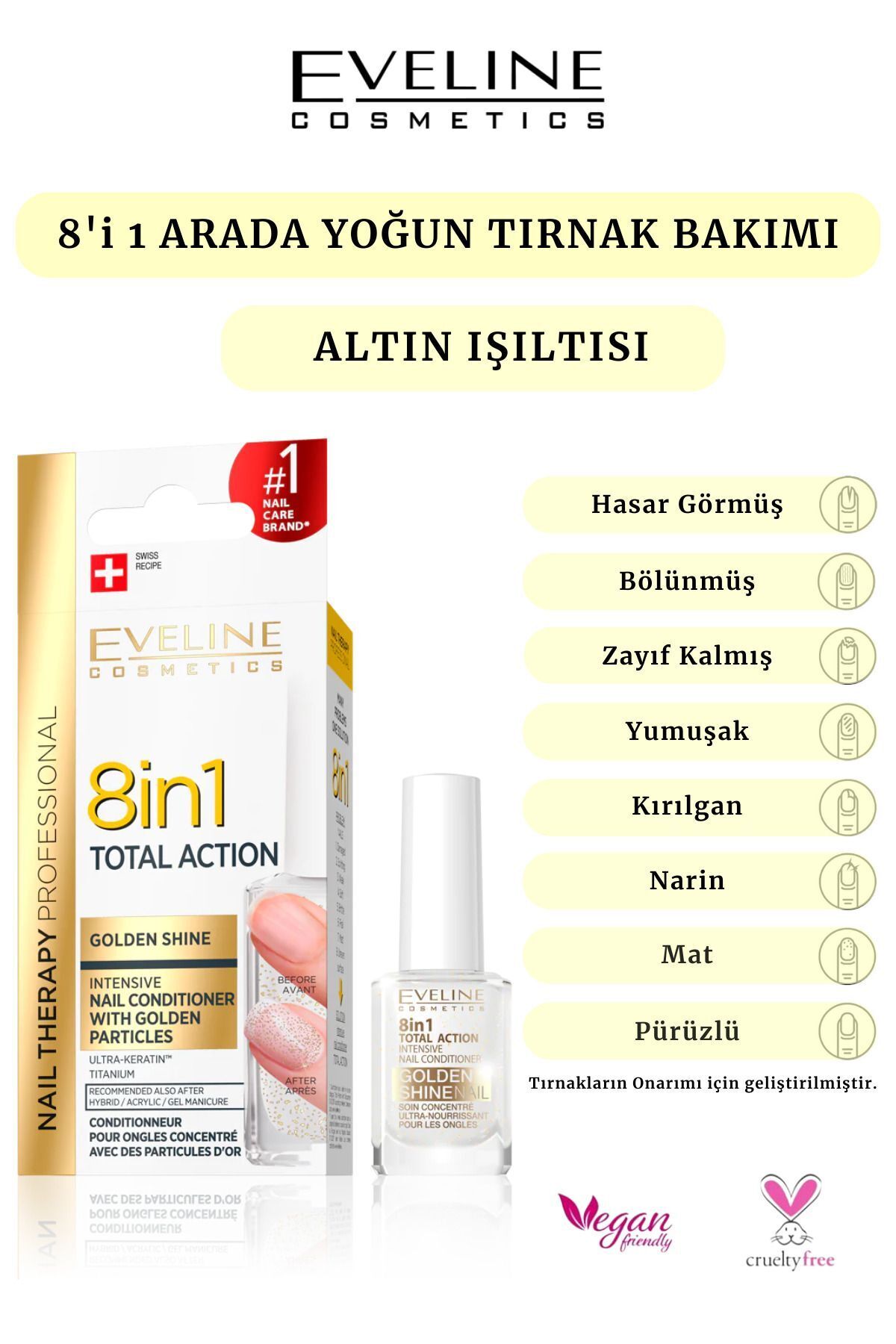Eveline 8i 1 Arada Total Bakım Altın Işıltısı Tırnak-