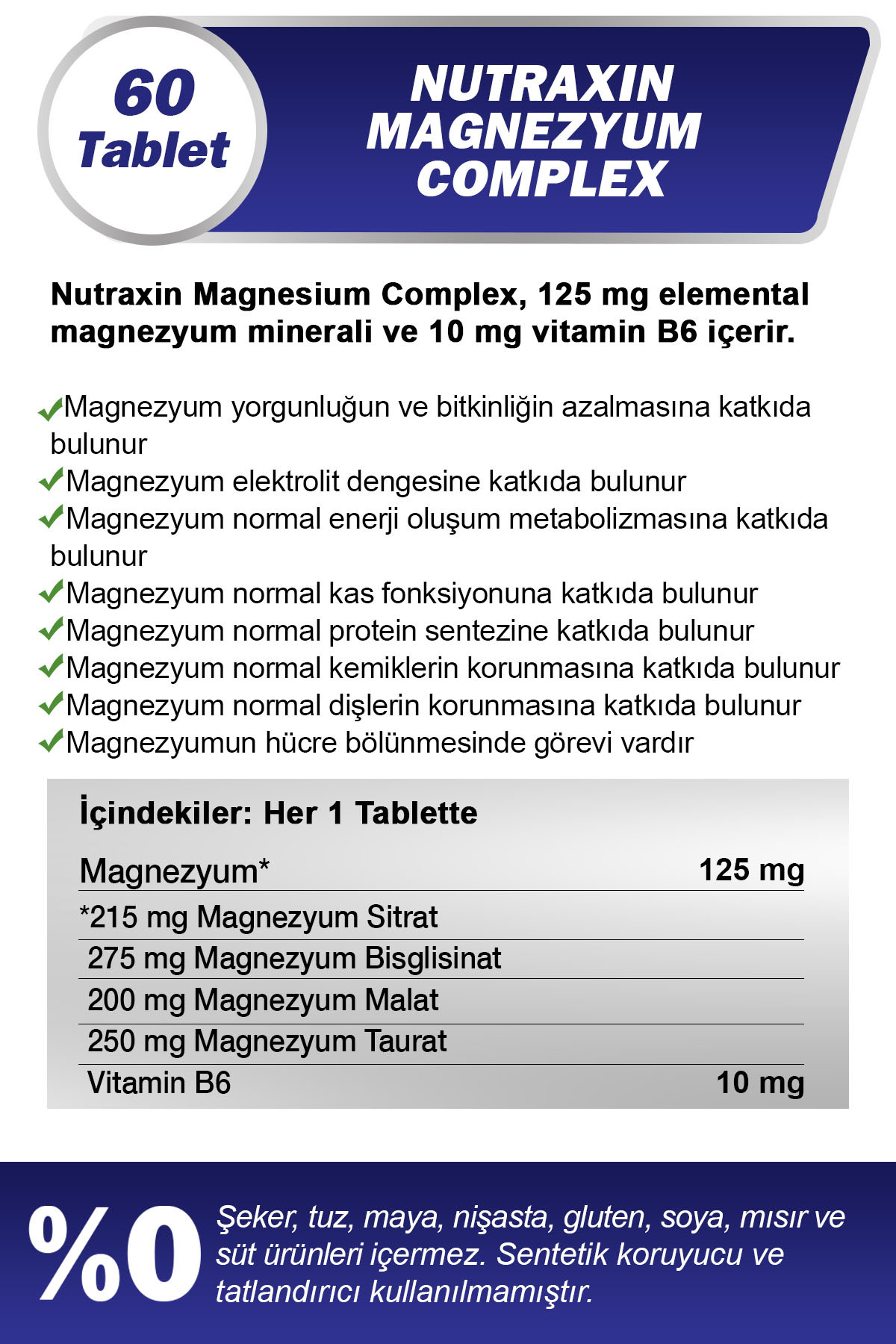NUTRAXİN MAGNEZYUM COMPLEX 60 TABLET 250 MG-