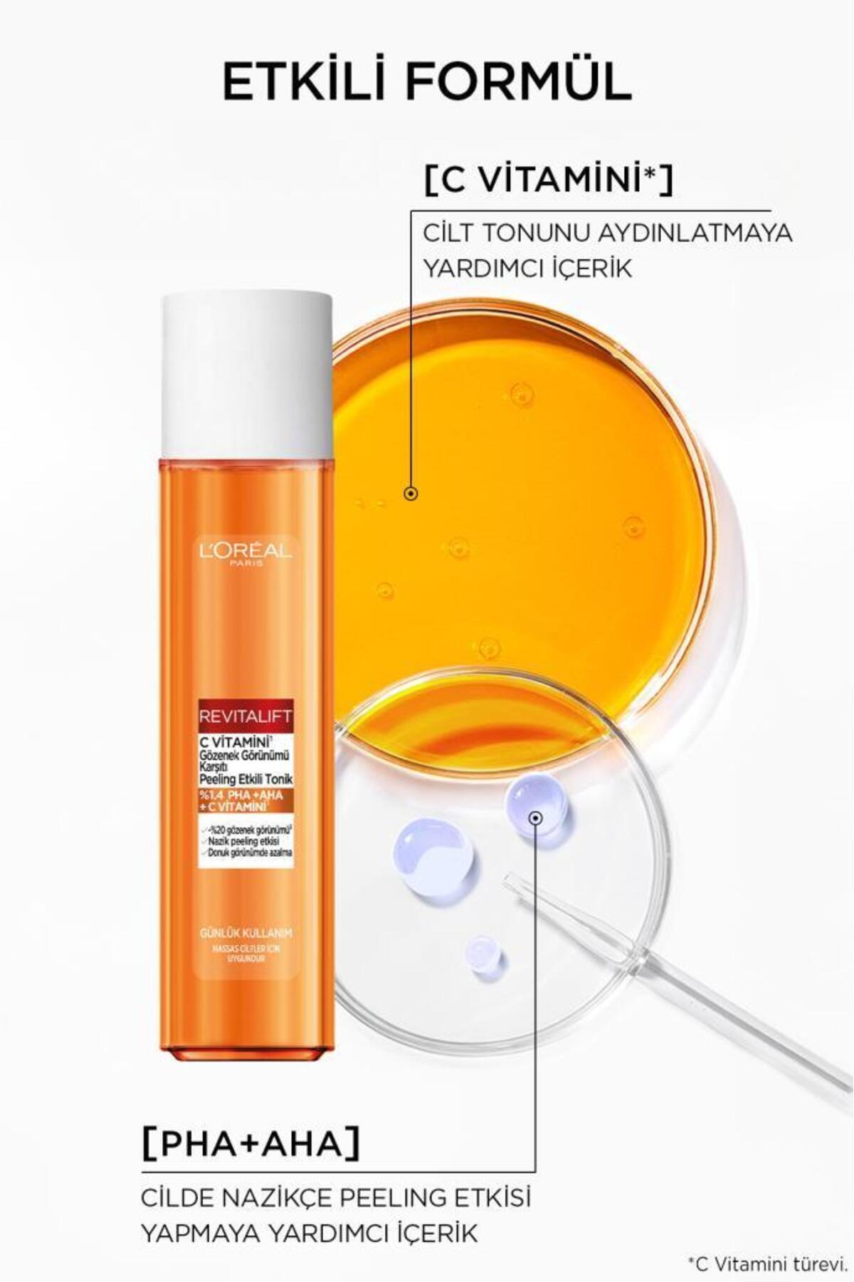 LOreal Paris Revitalift C Vitamini Gözenek Görünümü Karşıtı Peeling Etkili Tonik 180-