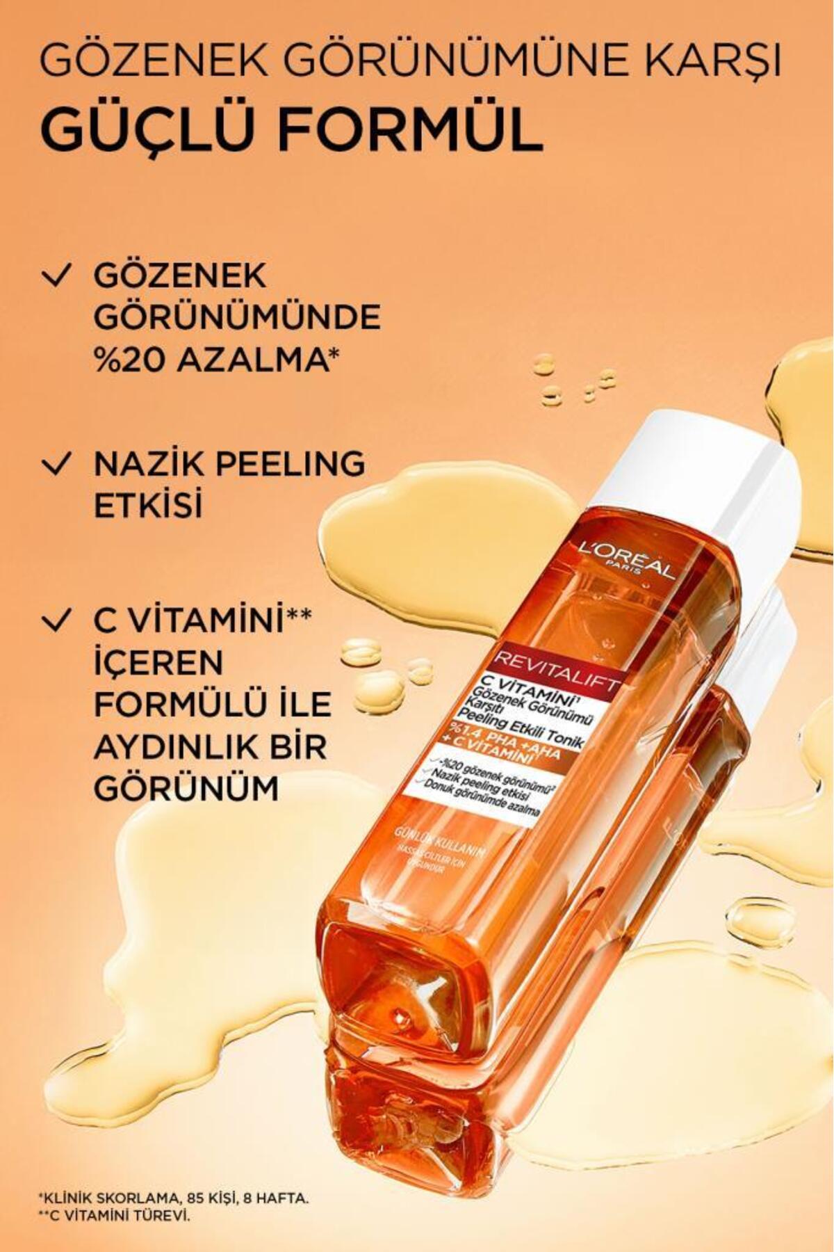 LOreal Paris Revitalift C Vitamini Gözenek Görünümü Karşıtı Peeling Etkili Tonik 180-