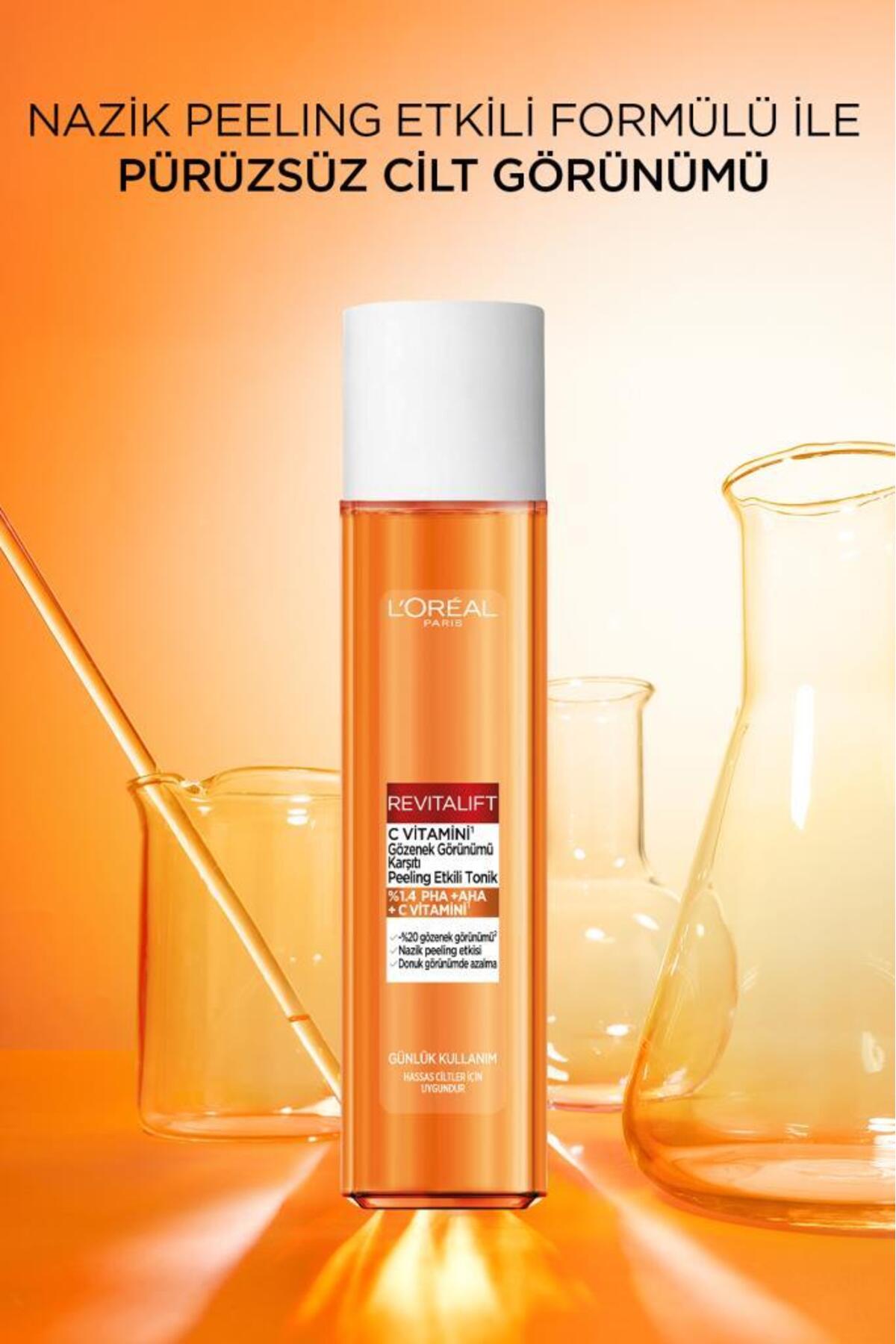 LOreal Paris Revitalift C Vitamini Gözenek Görünümü Karşıtı Peeling Etkili Tonik 180-