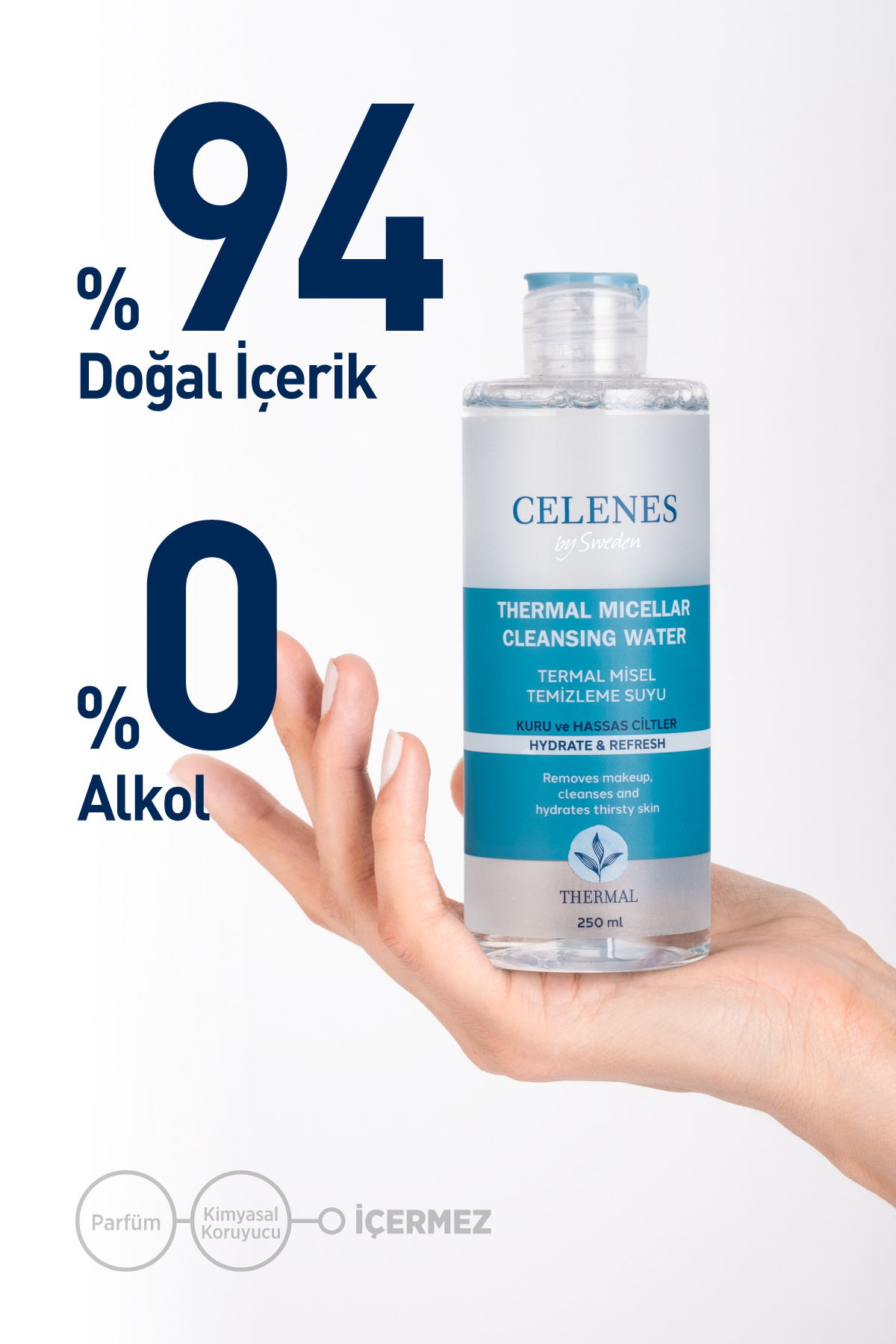 CELENES BY SWEDEN NEMLENDİRİCİ VE CANLANDIRICI THERMAL MİSEL TEMİZLEME SUYU YAĞLI VE KARMA CİLTLER 250 ML-