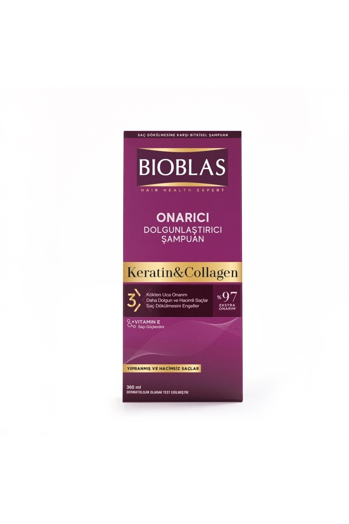 BIOBLAS Saç Dökülmesine Karşı Hacim Şampuan 360 ml - İnce ve Hacimsiz saçlar için Collagen Keratin-