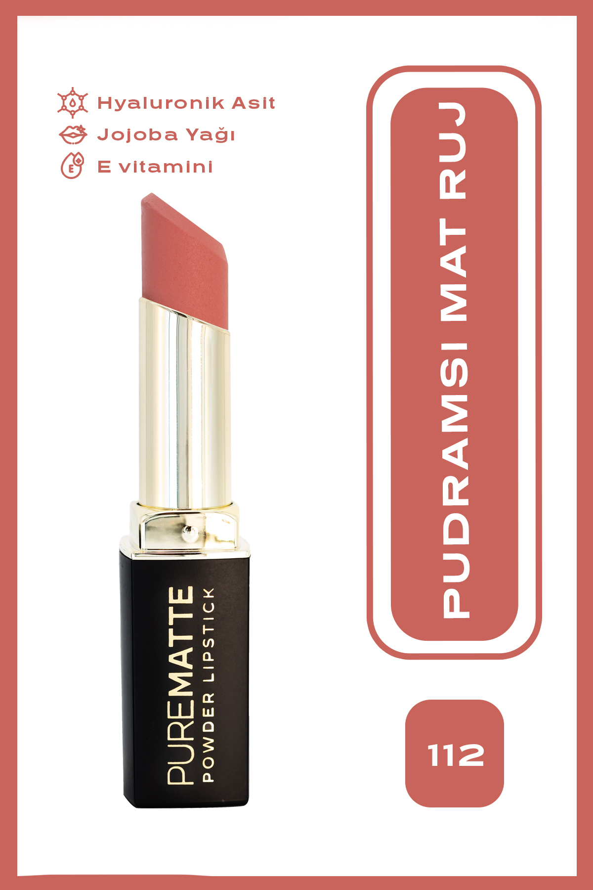 Golden Rose Pure Matte Powder Lipstick No: 112 - Pudralı Mat Ruj - 8691190533625-