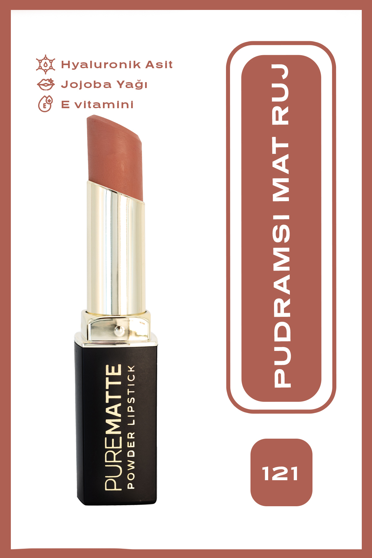 Golden Rose Pure Matte Powder Lipstick No: 121 - Pudralı Mat Ruj - 8691190548124-