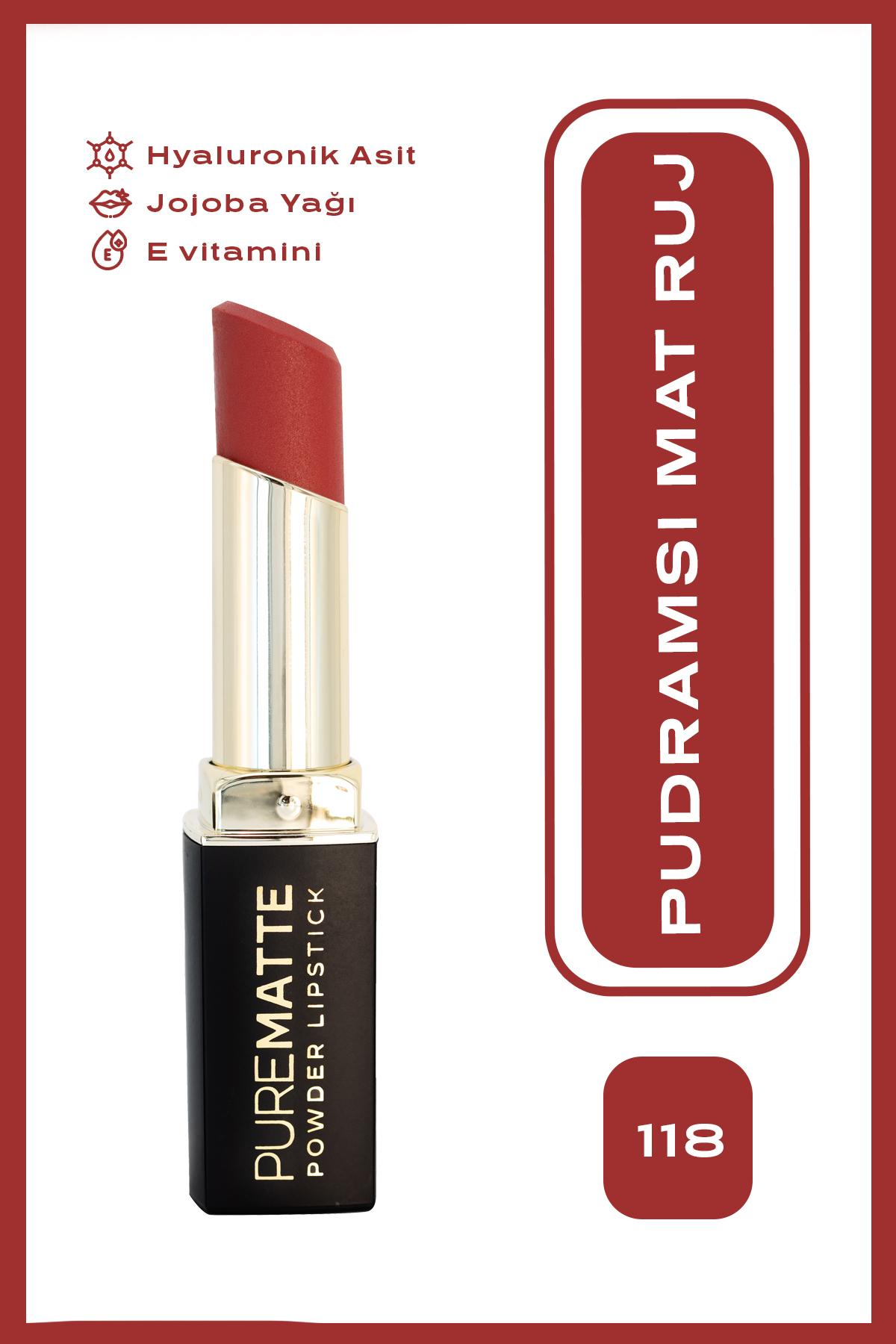 Golden Rose Pure Matte Powder Lipstick No: 118 - Pudralı Mat Ruj-