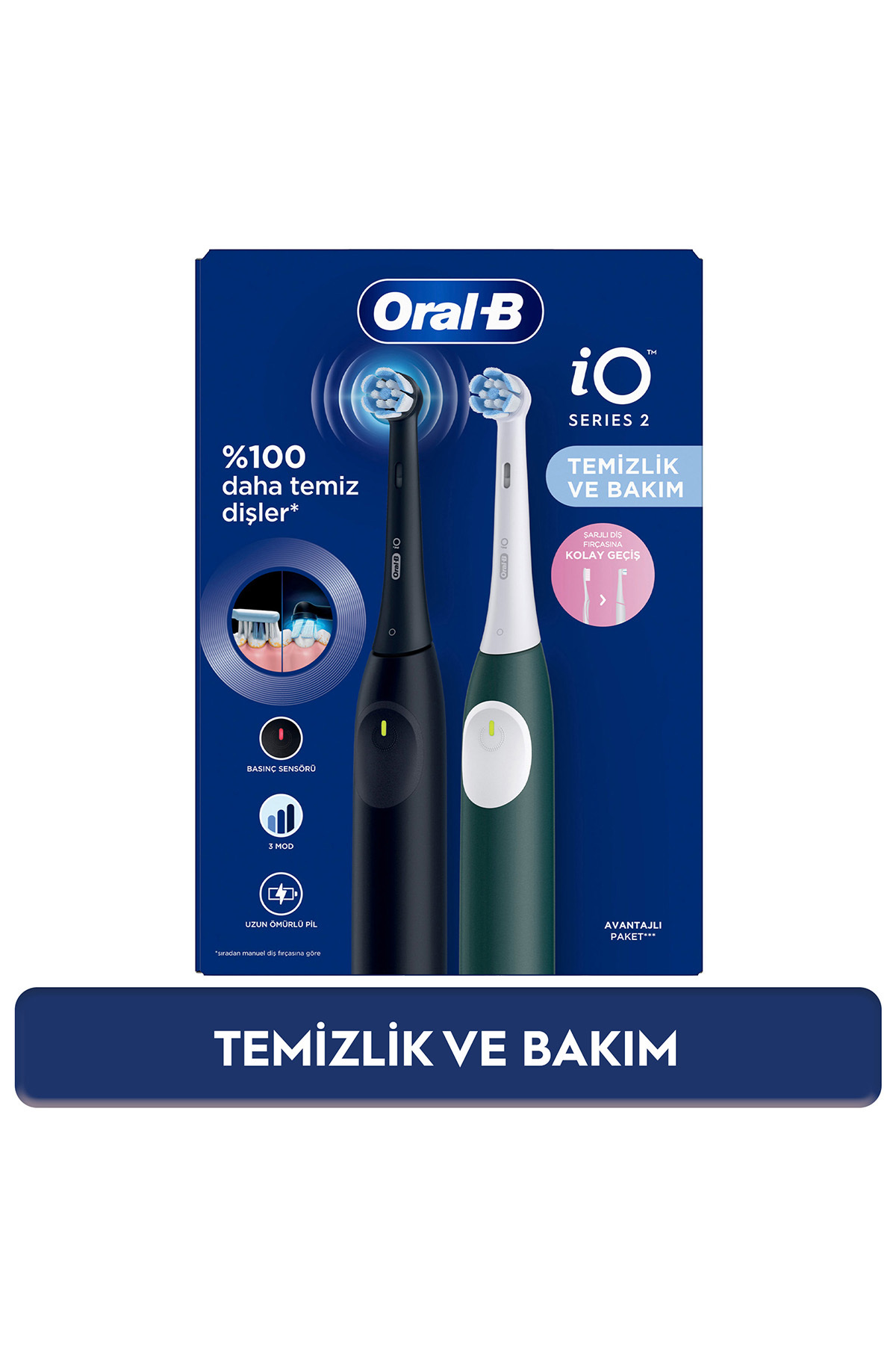 Oral-B iO 2 Şarjlı Diş Fırçası Seti 2'li – Gece Siyahı / Yeşil-