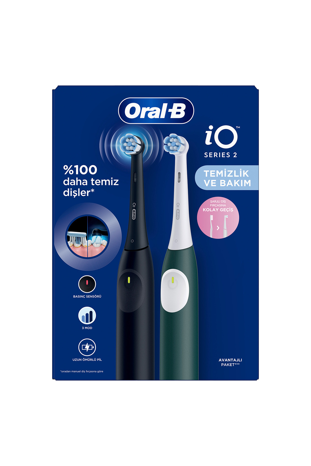 Oral-B iO 2 Şarjlı Diş Fırçası Seti 2'li – Gece Siyahı / Yeşil-