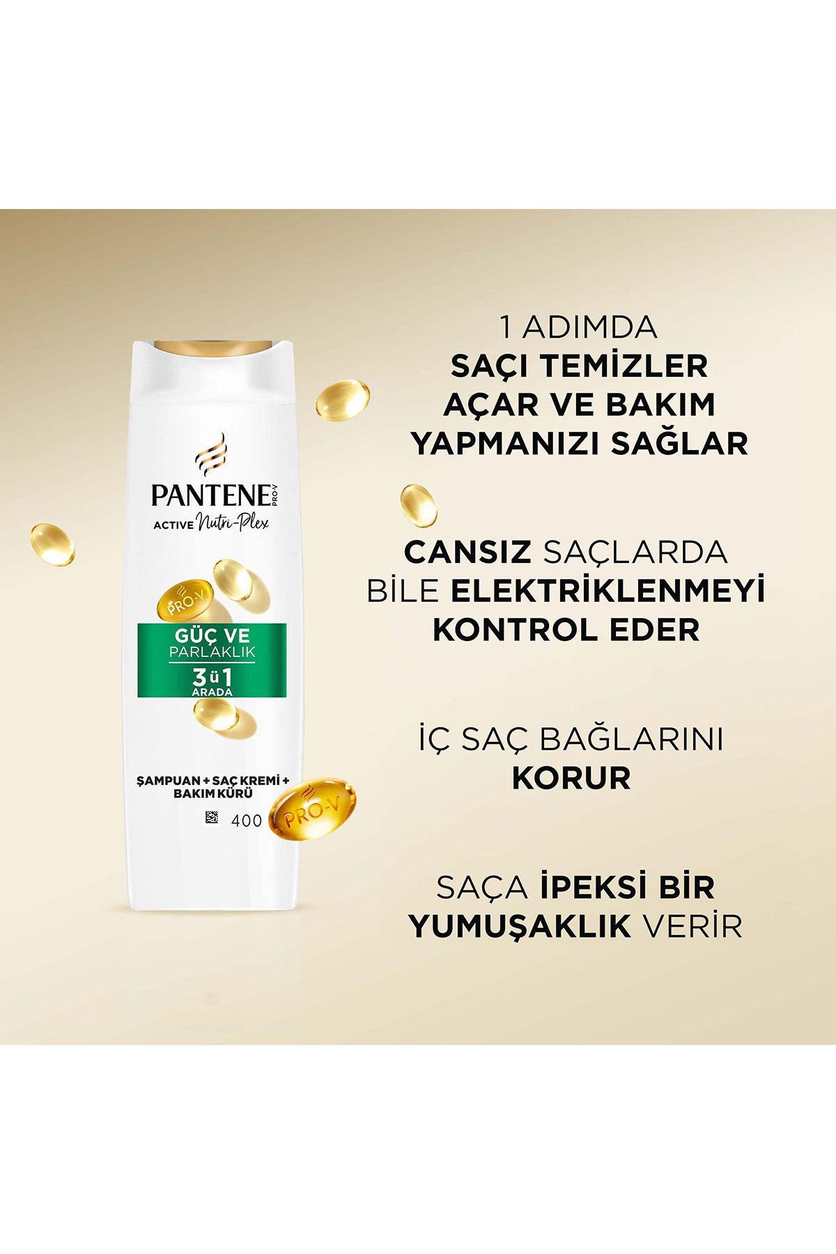 Pantene 400 ml Şampuan 3in1 Güç Ve Parlaklık-