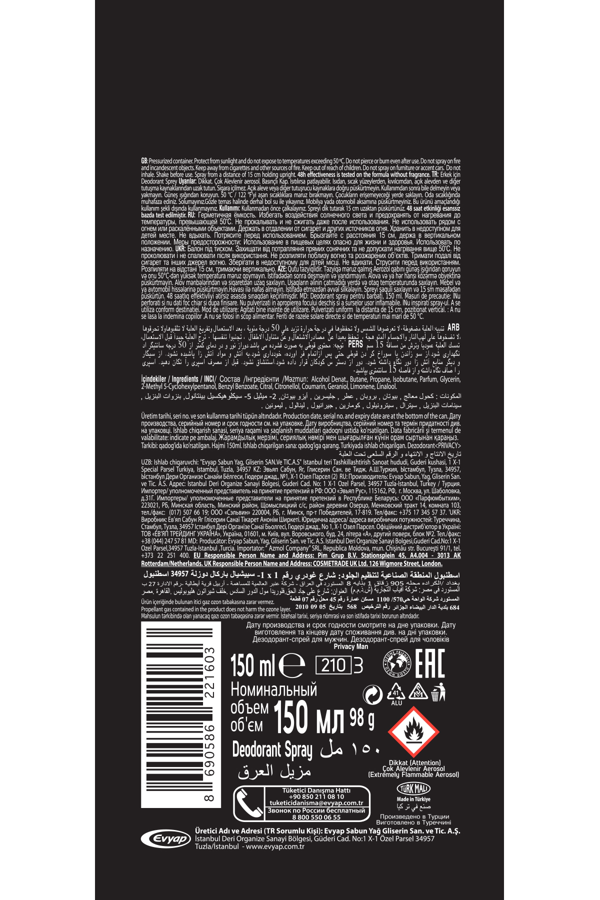 6'Lı Erkek Deodorant - 6X150 ml-