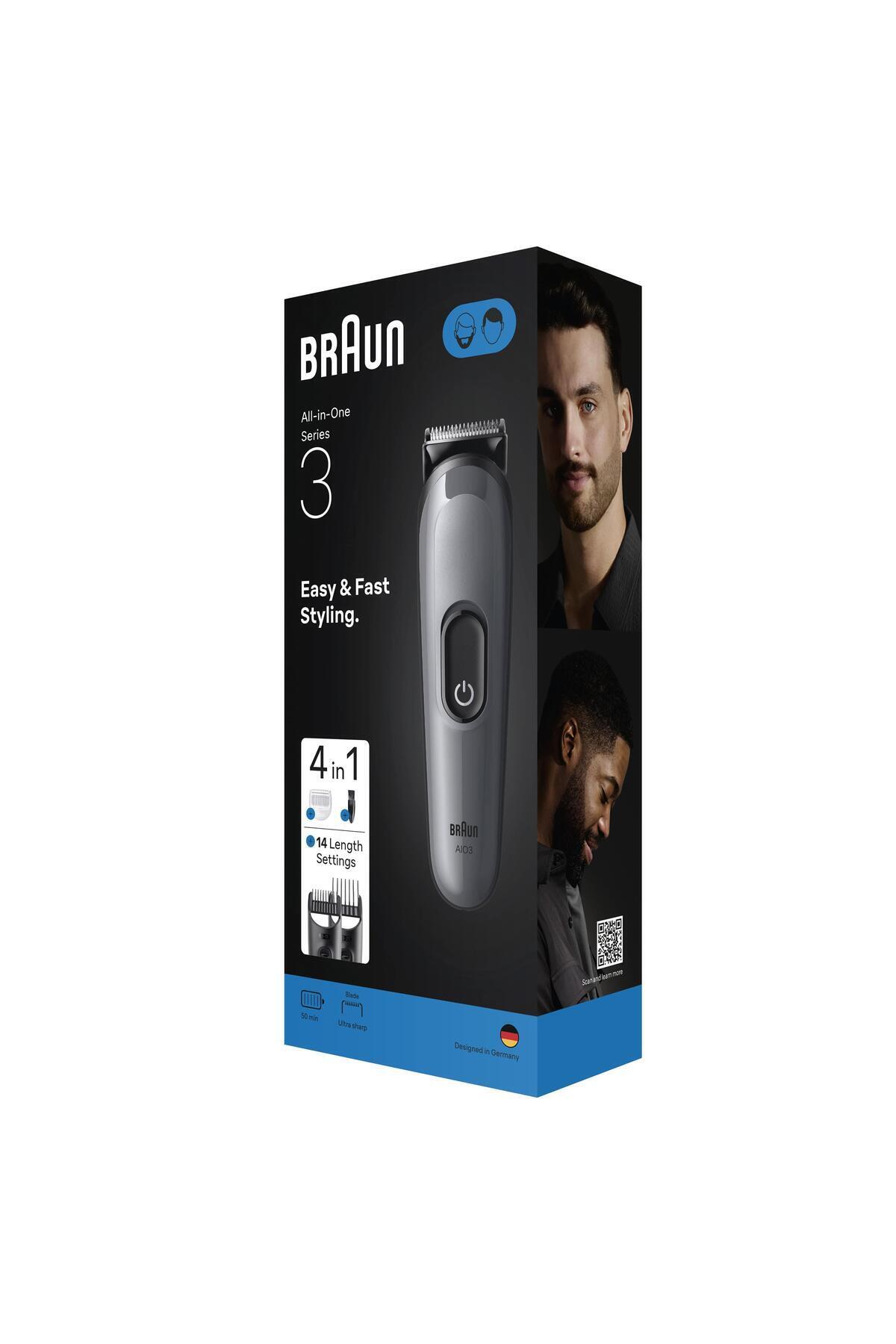 Braun Hepsi Bir Arada Series 3, 4’ü 1 arada Tıraş Kiti, Keskin Bıçak, 14 Uzunluk, AIO3500-