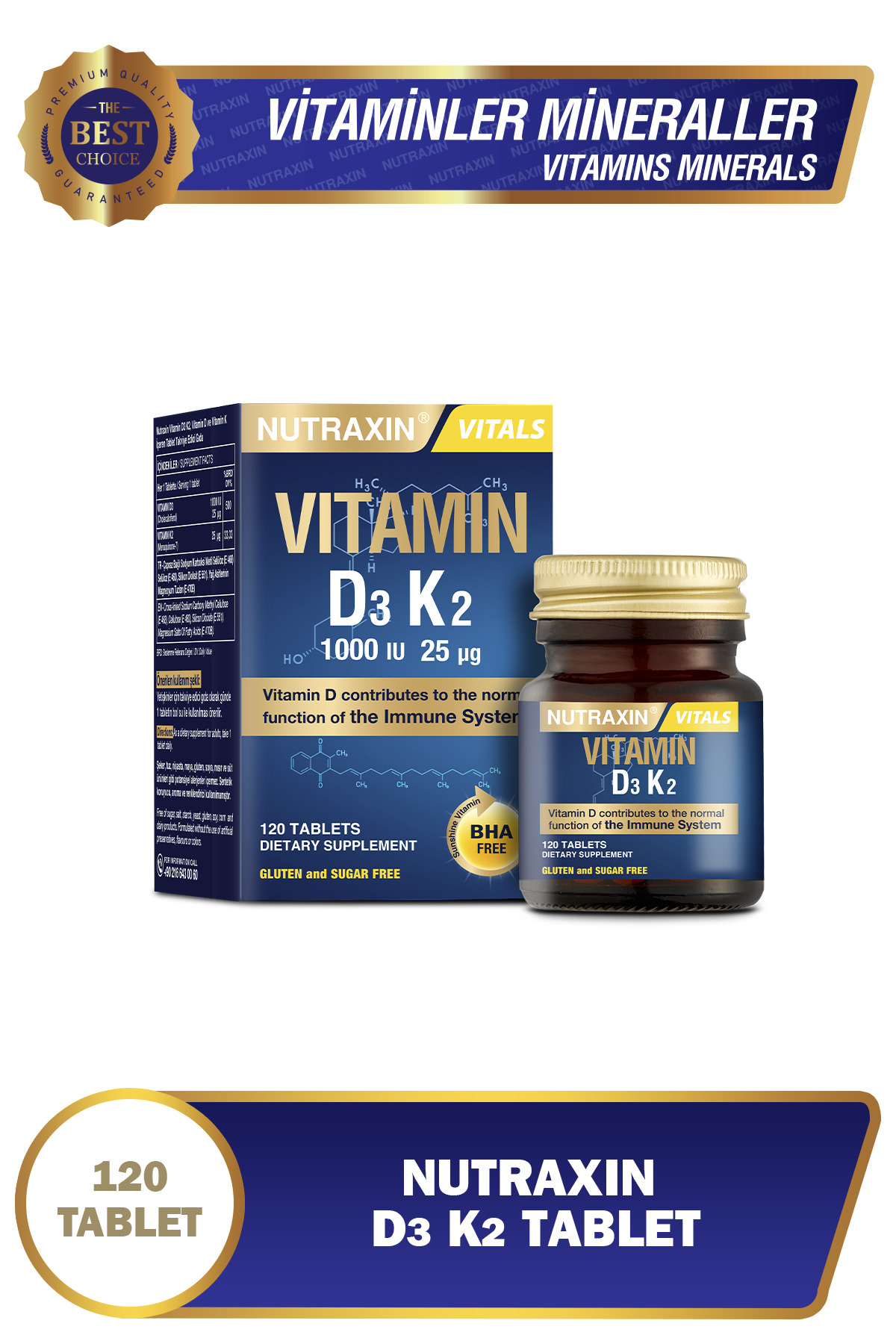 Nutraxin Vitamin D3 K2 Vitamin D Ve K Içeren Takviye Edici Gıda 120 Tablet-